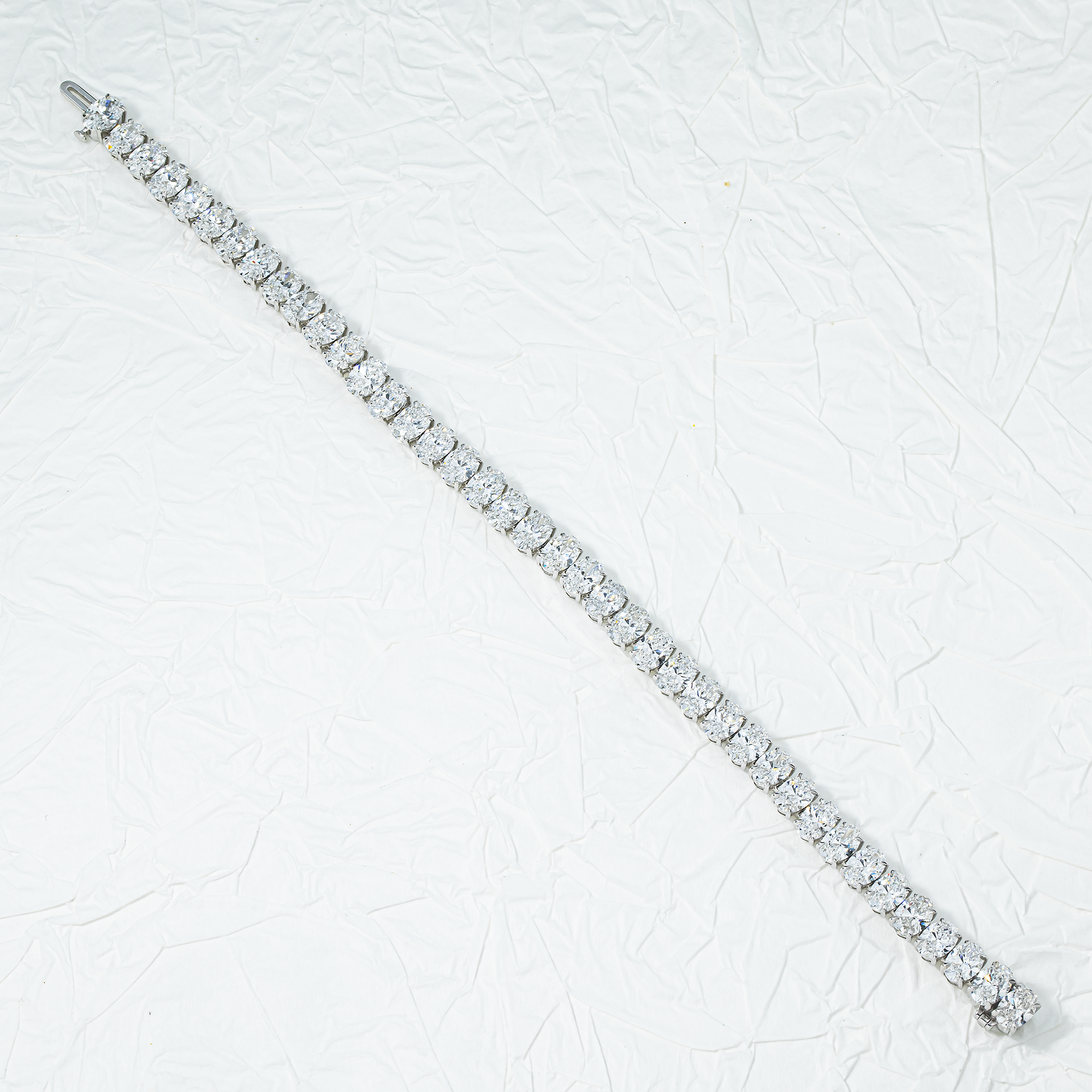 14K White Gold Oval Cut Diamond Tennis Bracelet 17.94ct