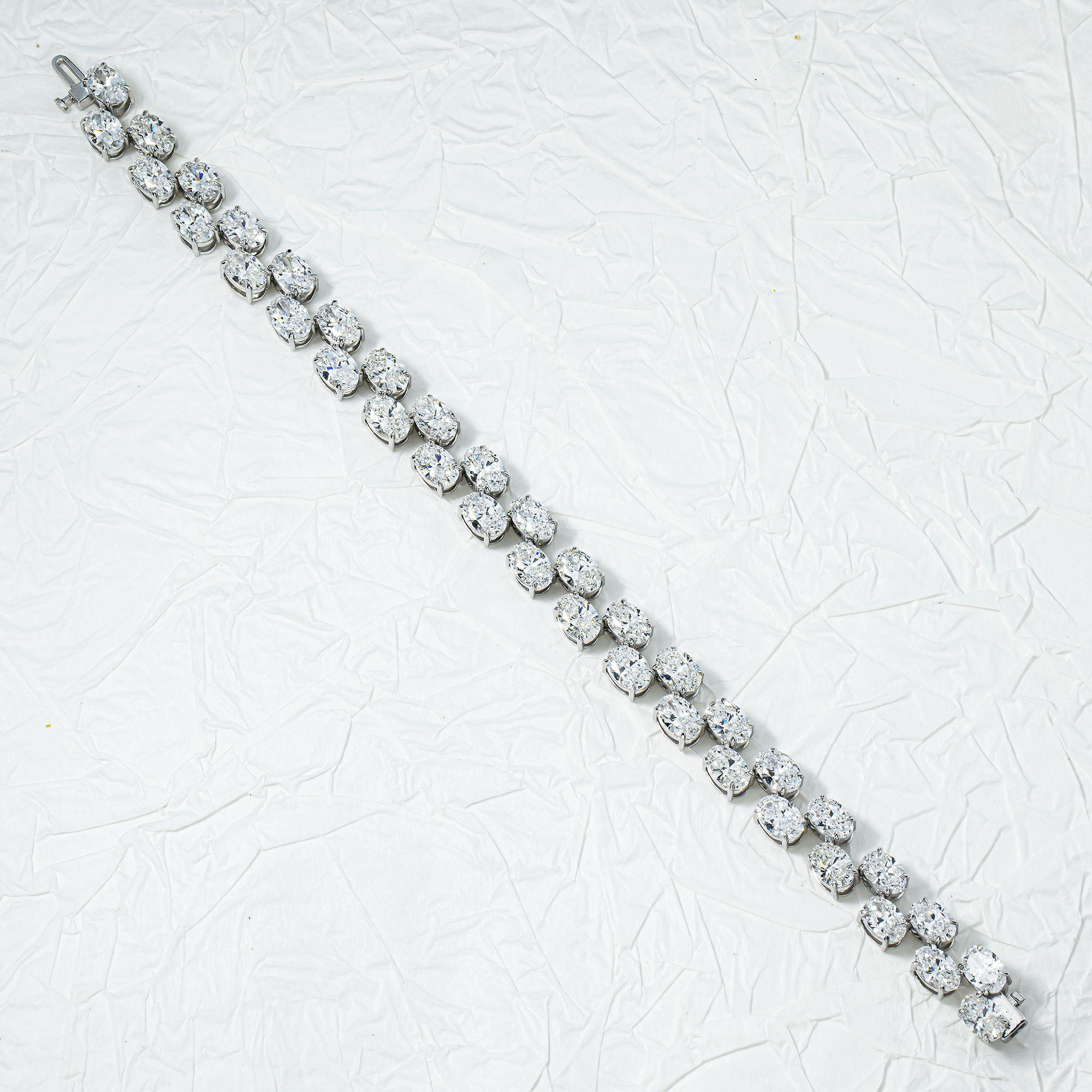14K White Gold Oval Cut Double Row Floating Diamond Tennis Bracelet 20.17ct