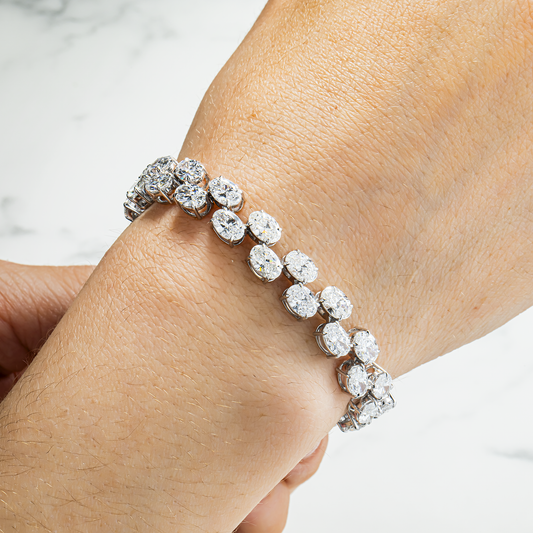 14K White Gold Oval Cut Double Row Floating Diamond Tennis Bracelet 20.17ct