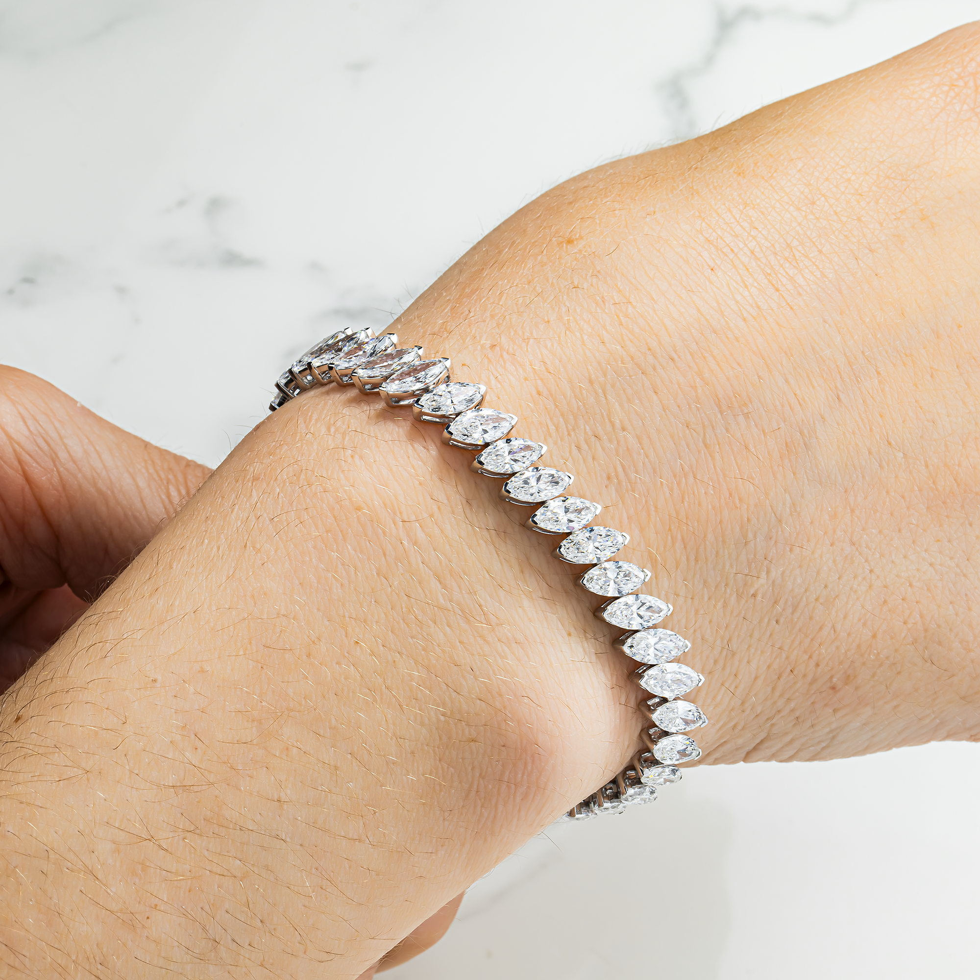 14K White Gold Marquise Cut Diamond Tennis Bracelet 16.83ct