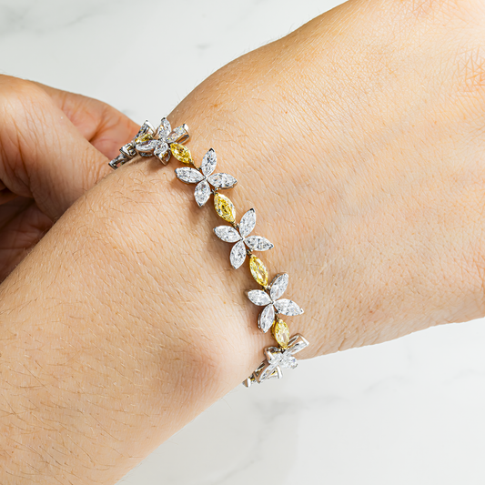 14K Two Tone Marquise Cut Fancy Yellow & White Diamond Bracelet 18.74ct