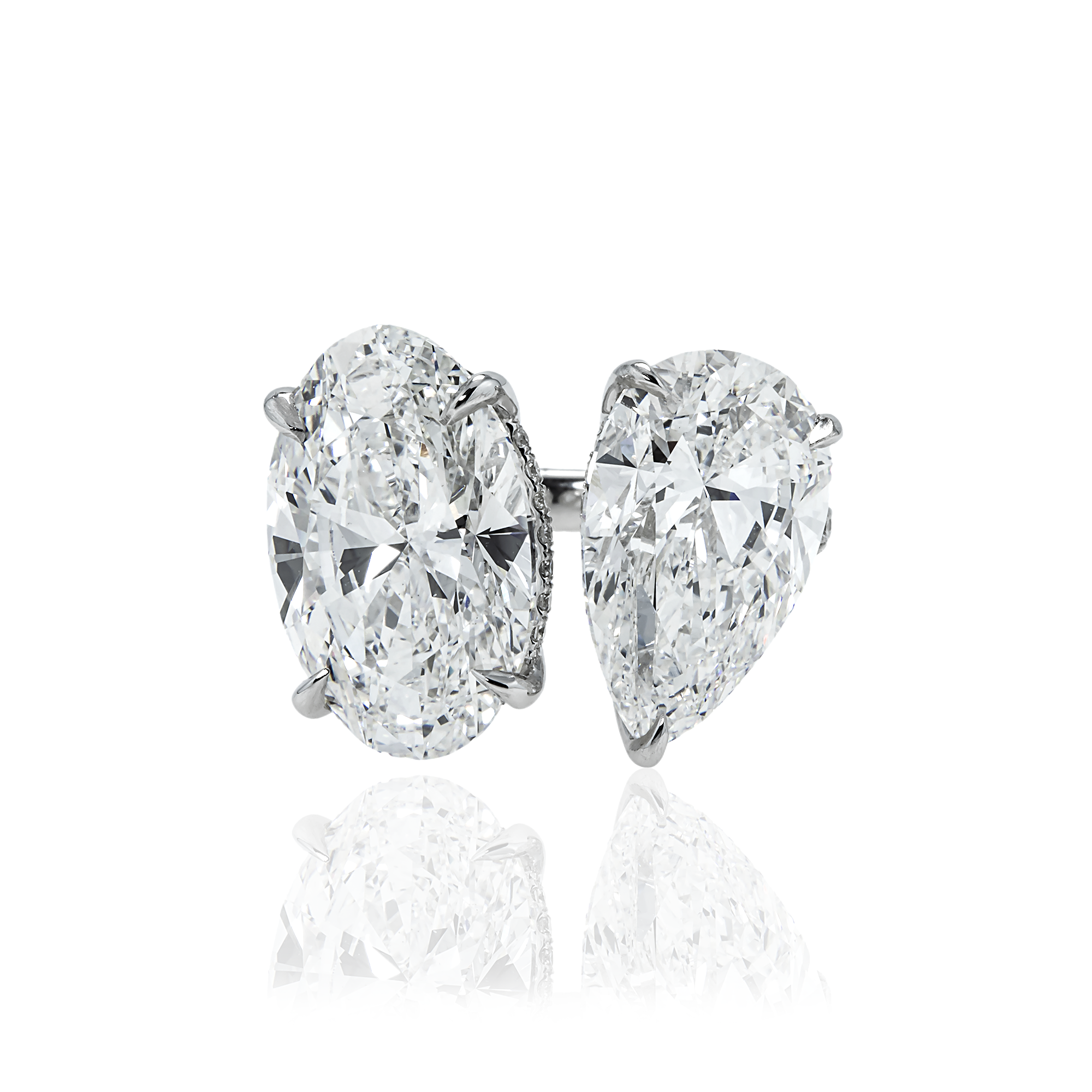 18K White Gold Oval & Pear Cut Double Diamond Ring 13.07Ctw Bridal
