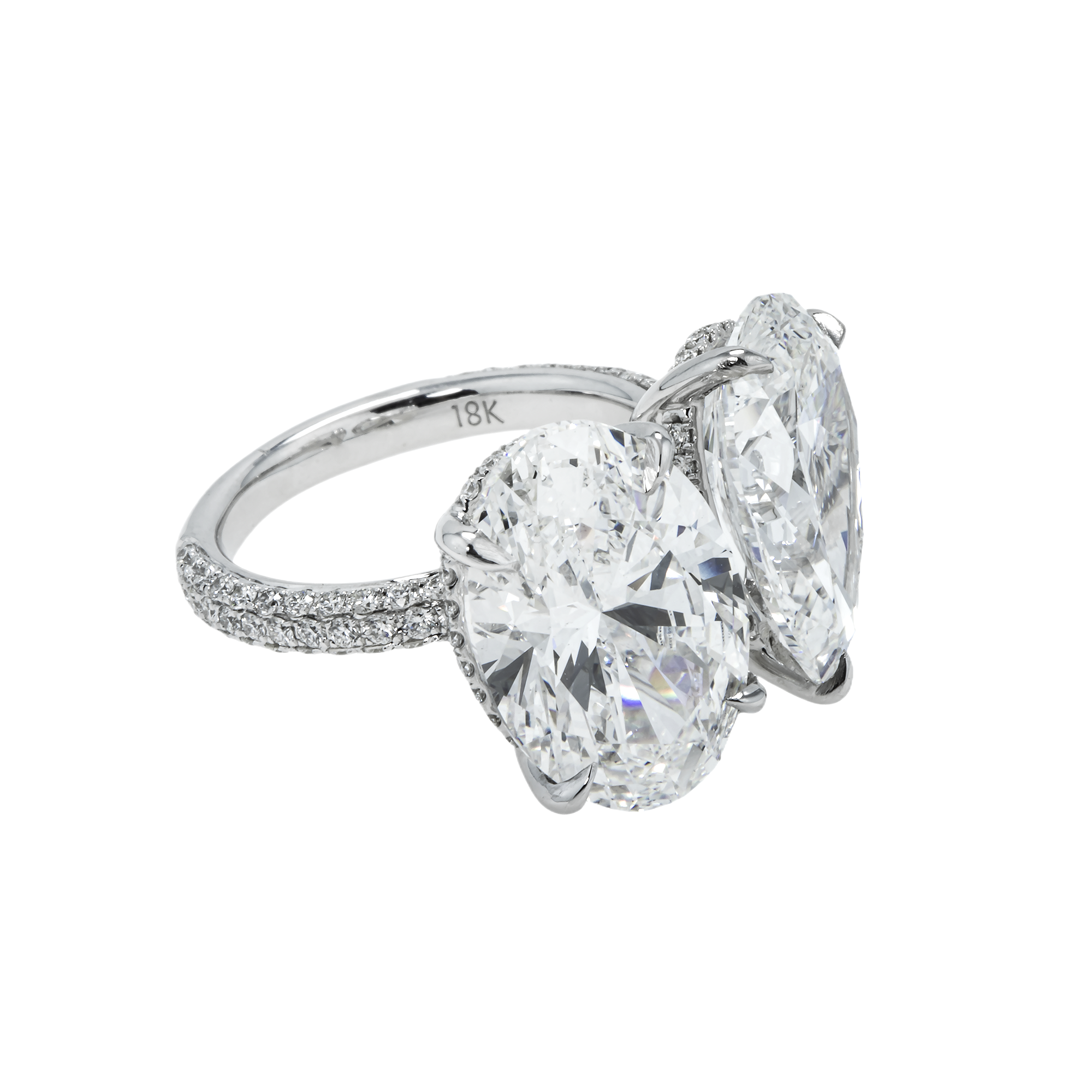 18K White Gold Oval & Pear Cut Double Diamond Ring 13.07Ctw Bridal