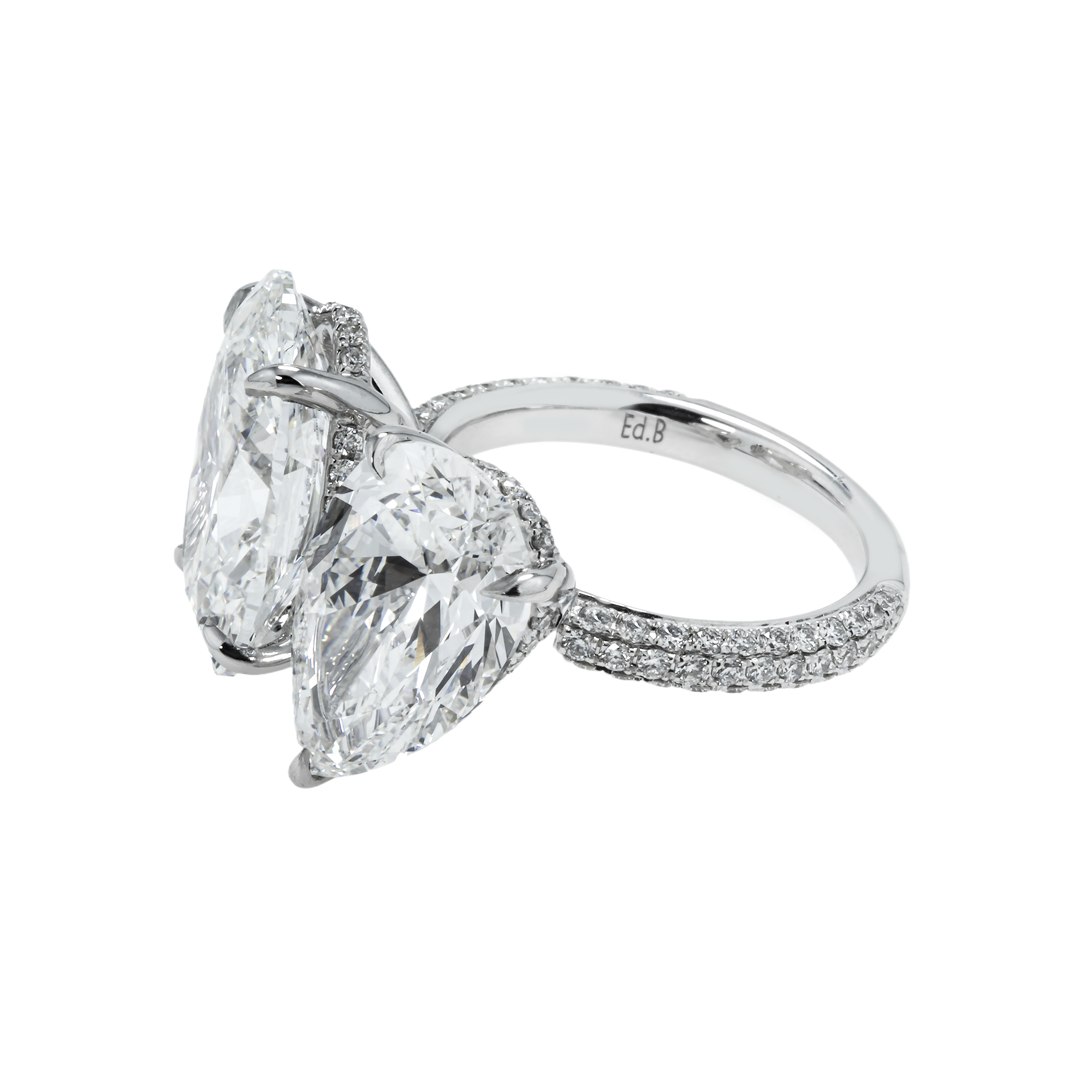 18K White Gold Oval & Pear Cut Double Diamond Ring 13.07Ctw Bridal