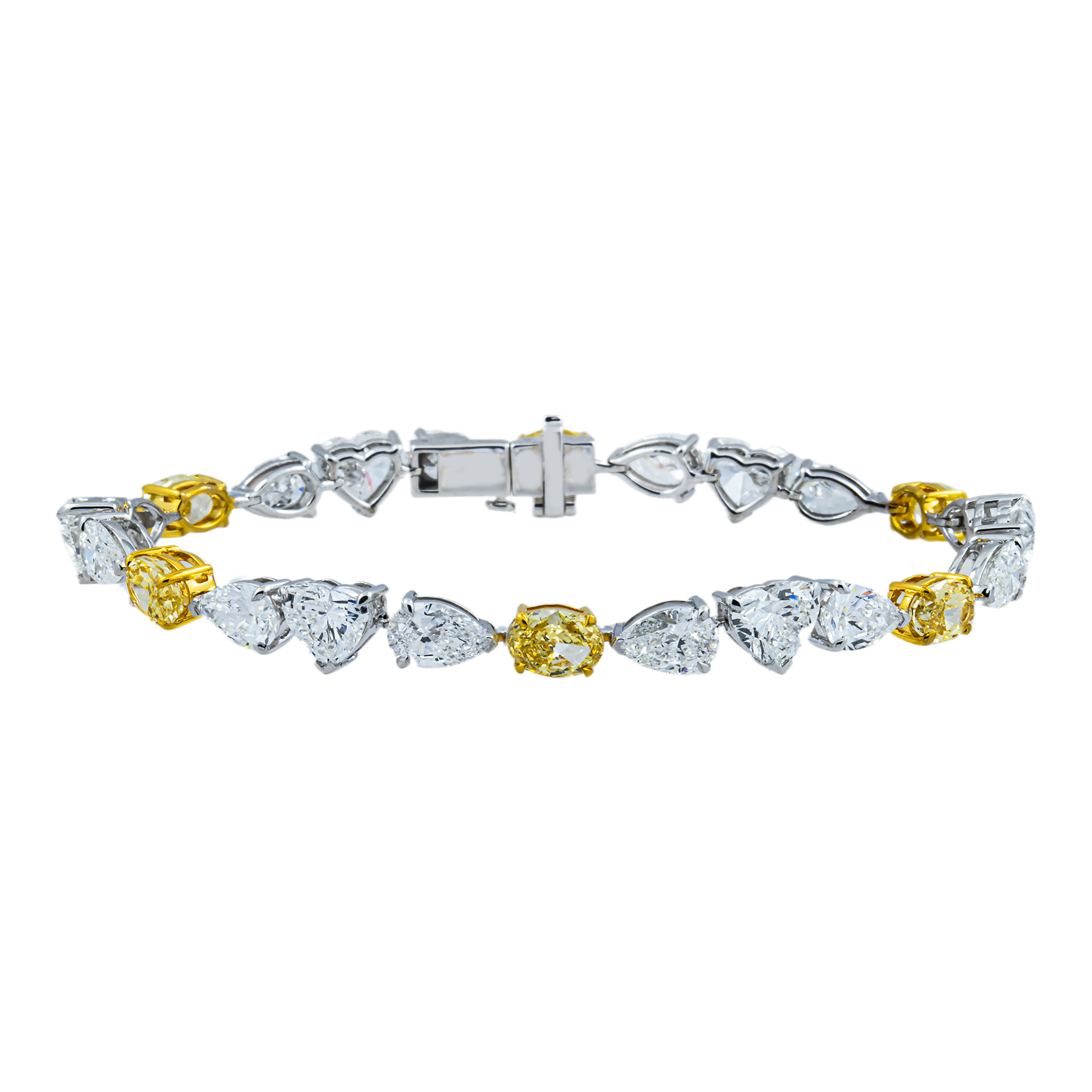 14K Two Tone Fancy Yellow & White Multi Cut Diamond Bracelet 15.12ct