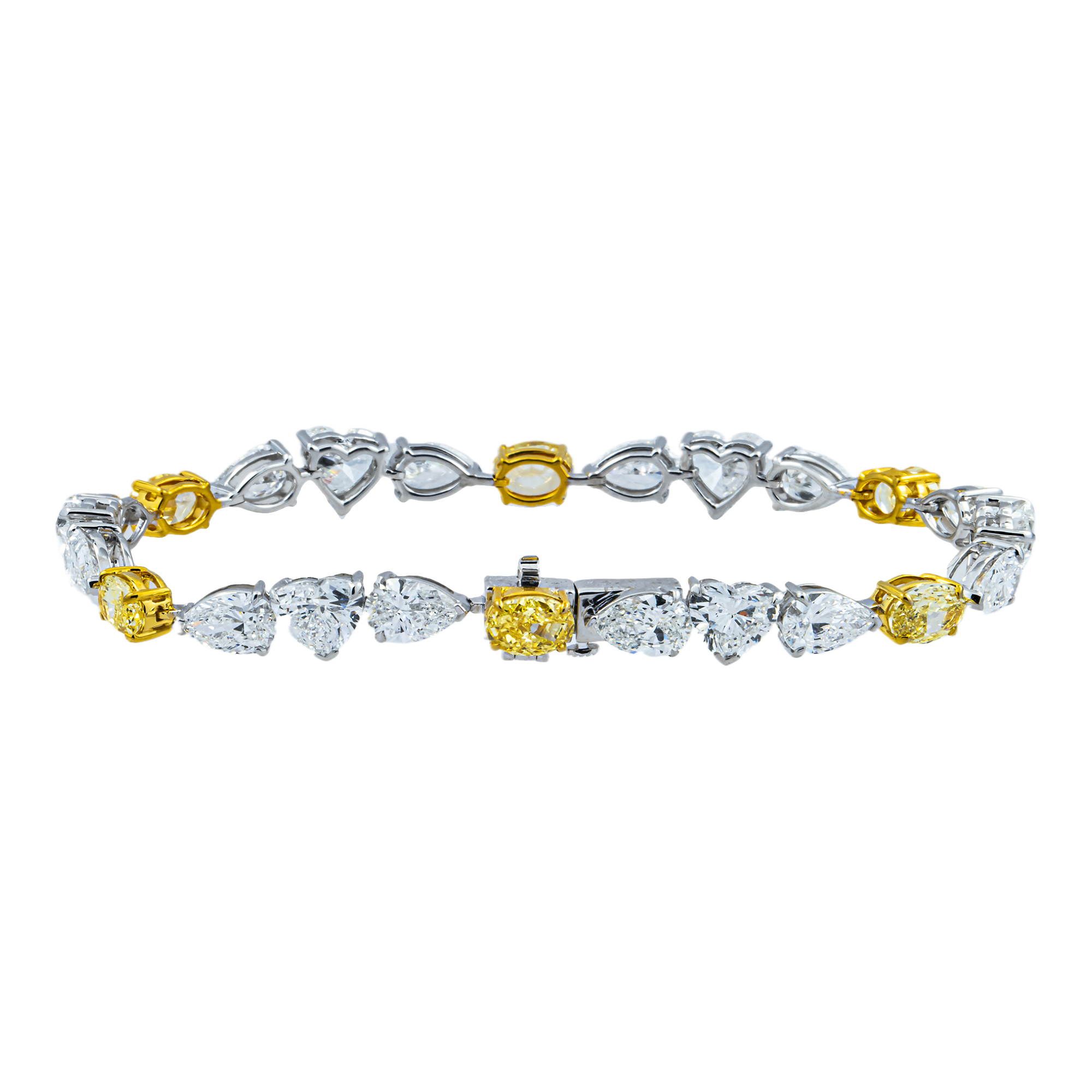 14K Two Tone Fancy Yellow & White Multi Cut Diamond Bracelet 15.12ct
