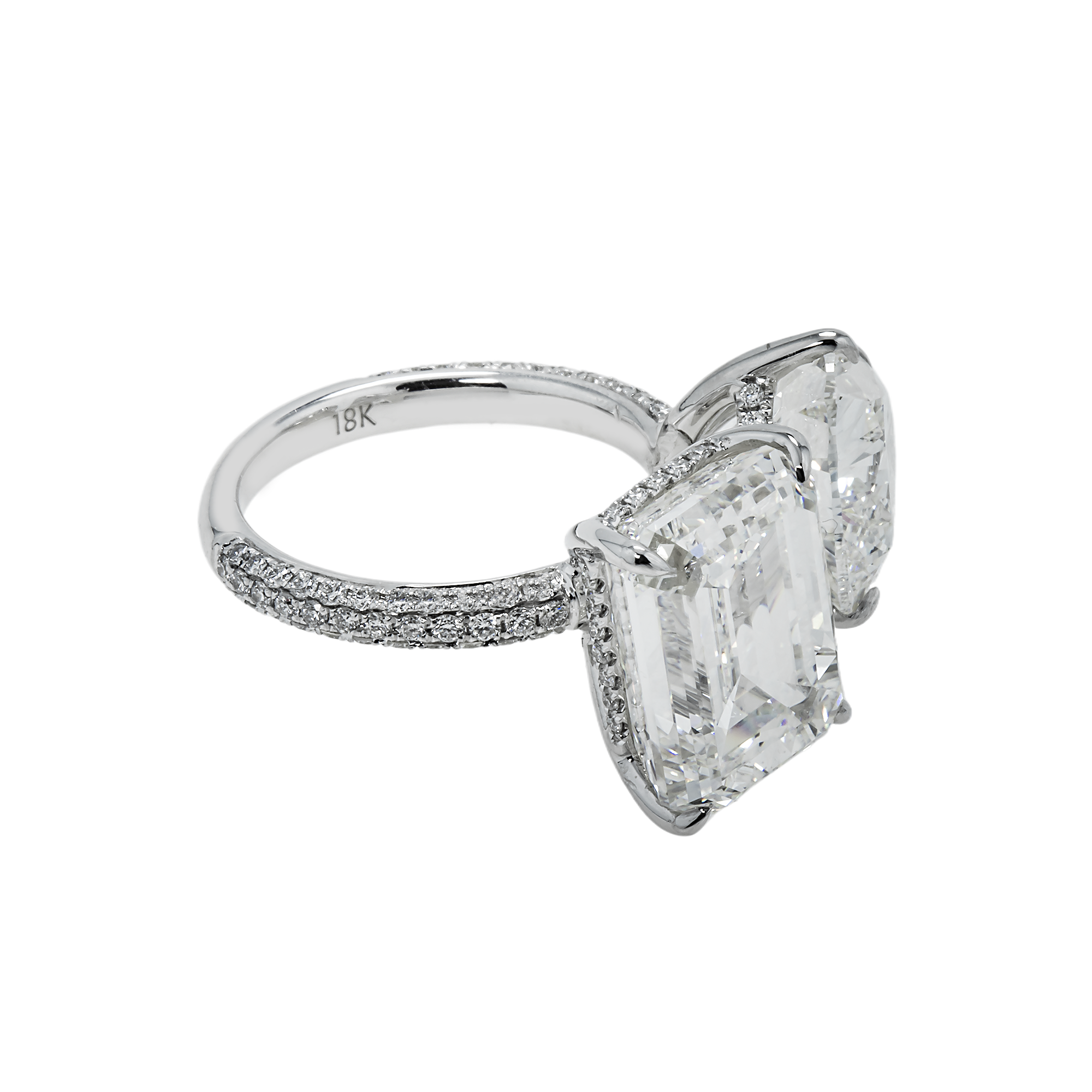 18K White Gold Emerald & Heart Cut Double Diamond Ring 17.64Ctw Bridal