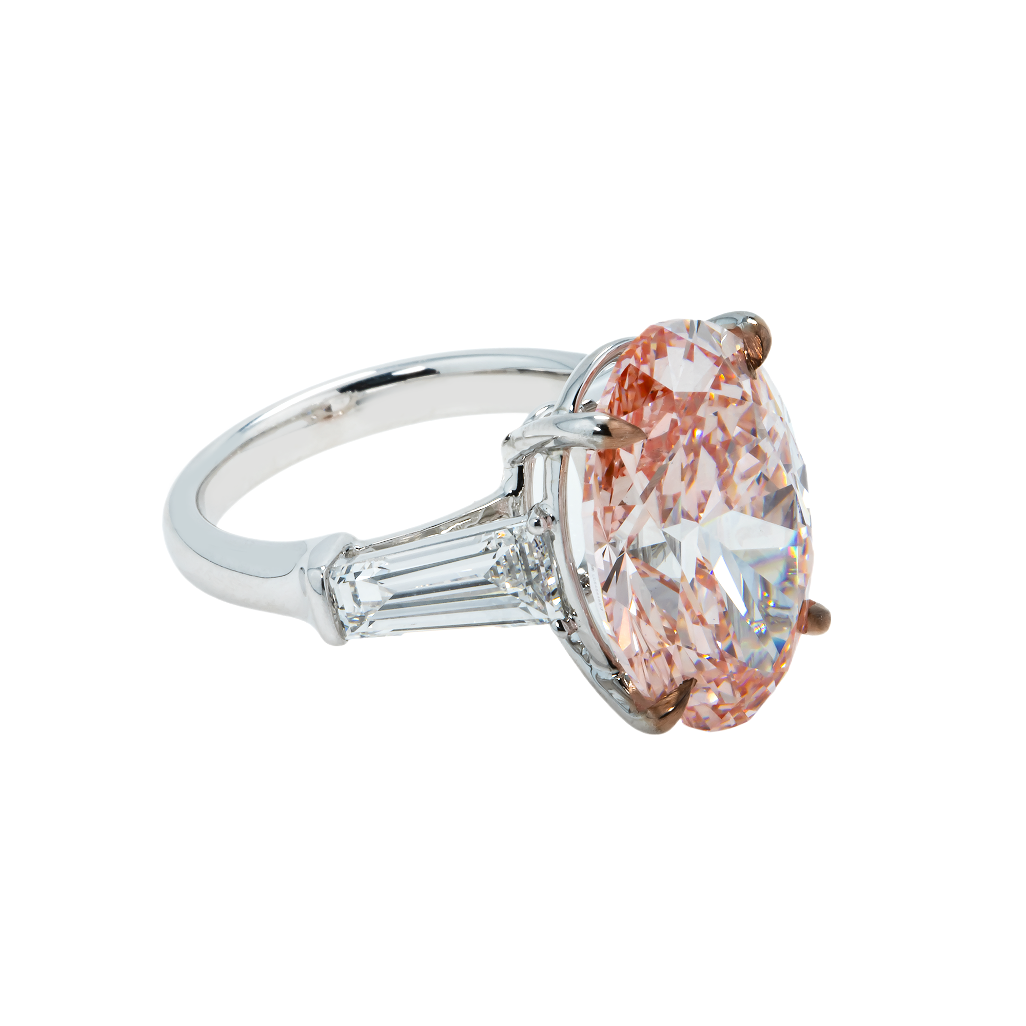 18K White Gold 10.33Ct Oval Cut Fancy Vivid Pink Diamond Engagement Ring 12.06Ctw Bridal