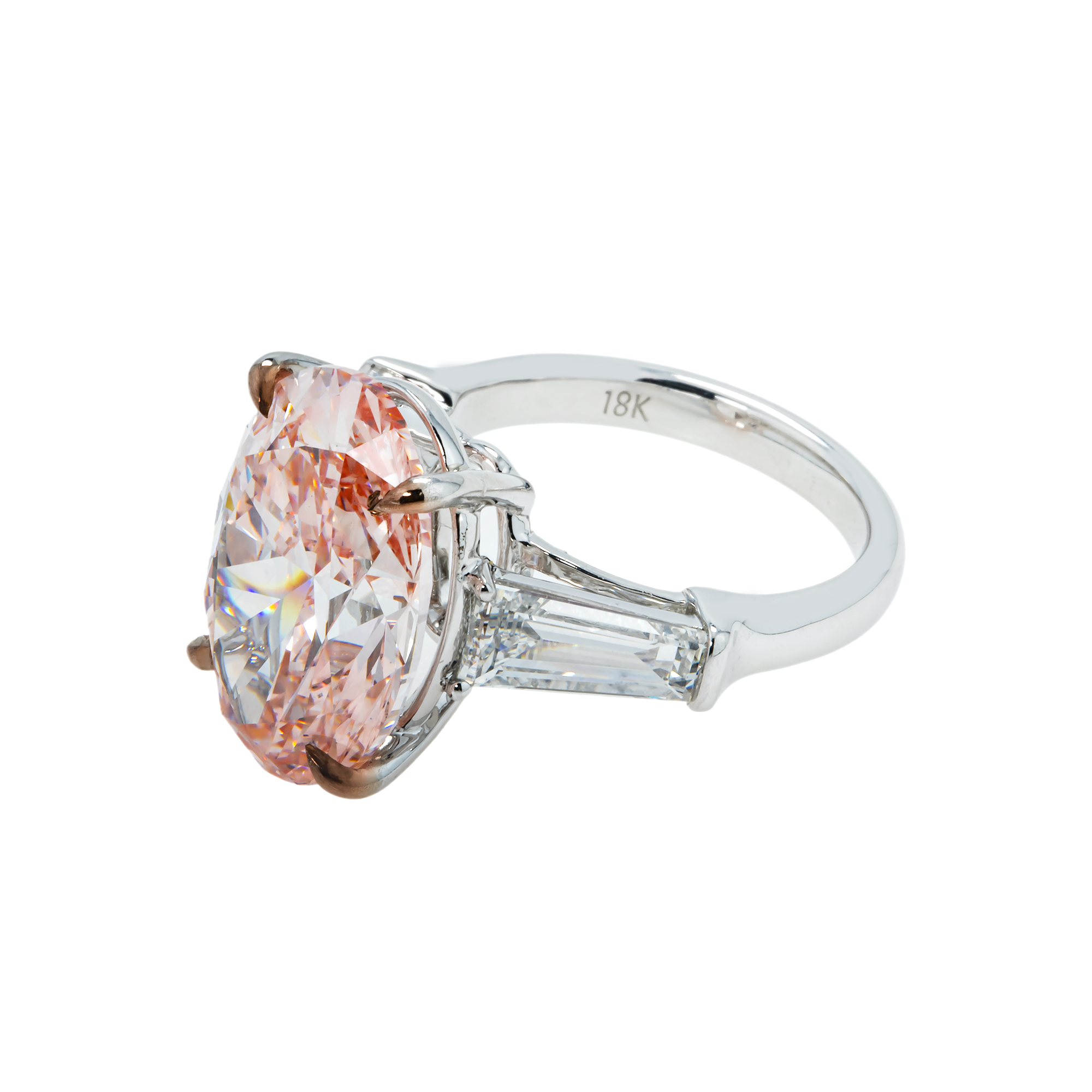 18K White Gold 10.33Ct Oval Cut Fancy Vivid Pink Diamond Engagement Ring 12.06Ctw Bridal