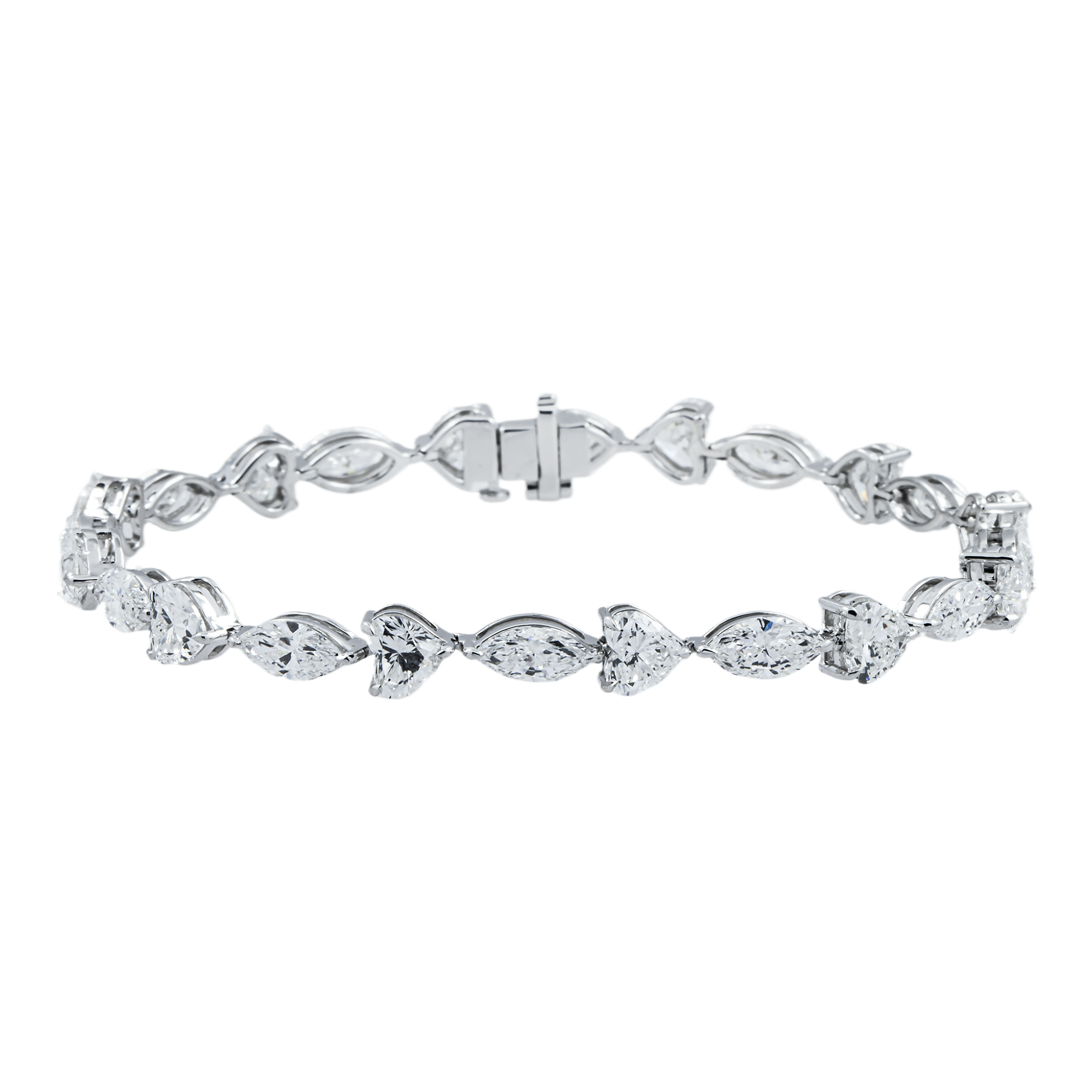 14K White Gold Marquise & Heart Cut Diamond Bracelet 11.78ct