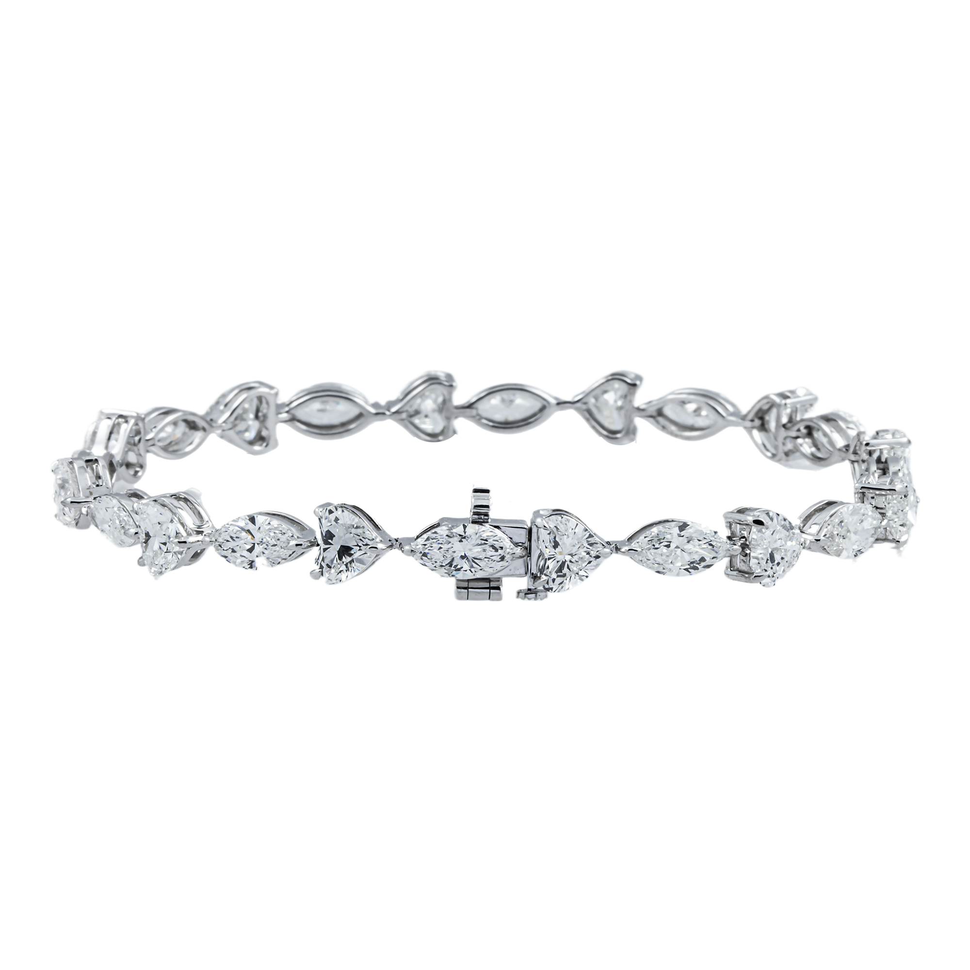14K White Gold Marquise & Heart Cut Diamond Bracelet 11.78ct