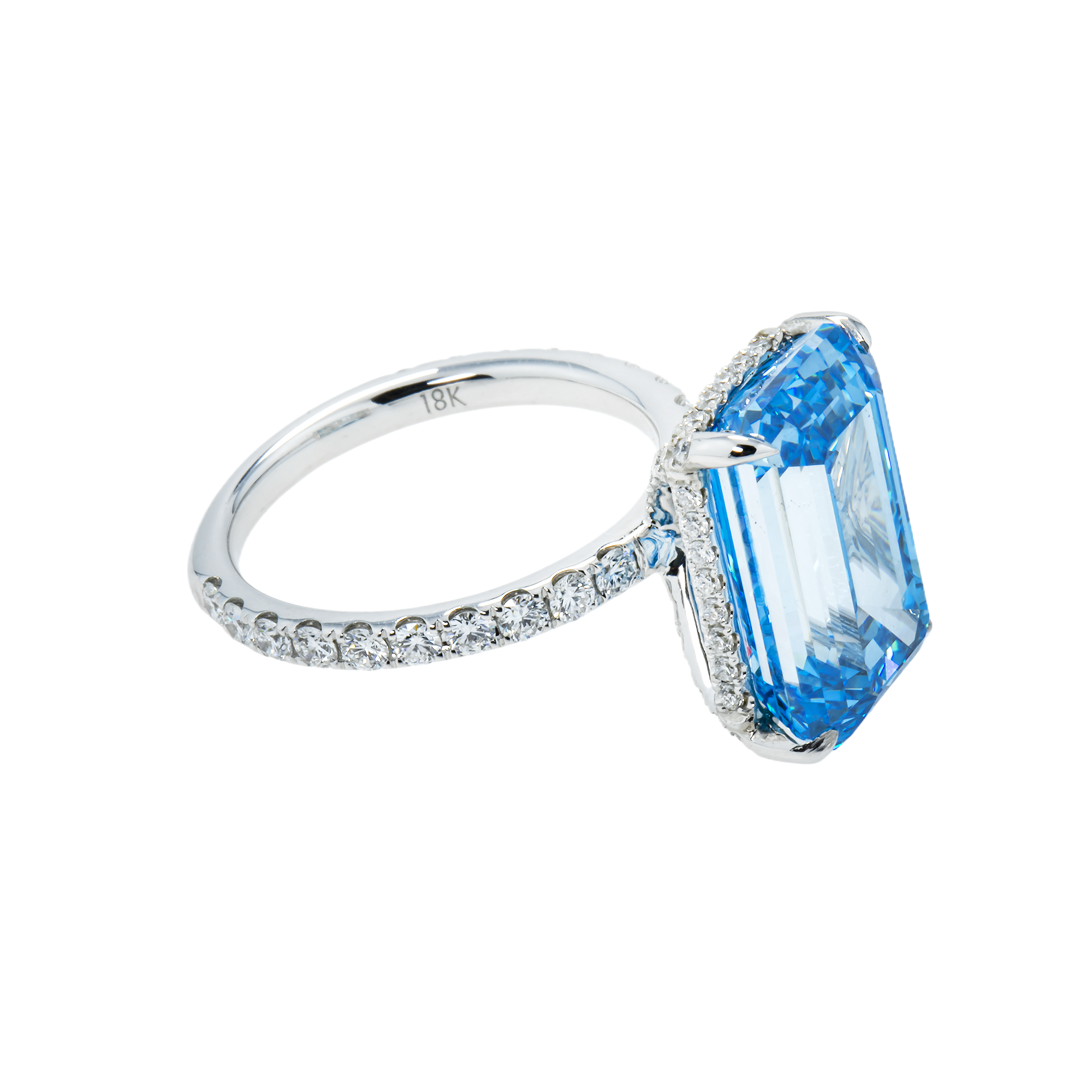 18K White Gold 10.01Ct Emerald Cut Fancy Vivid Blue Diamond Engagement Ring 10.91Ct Bridal
