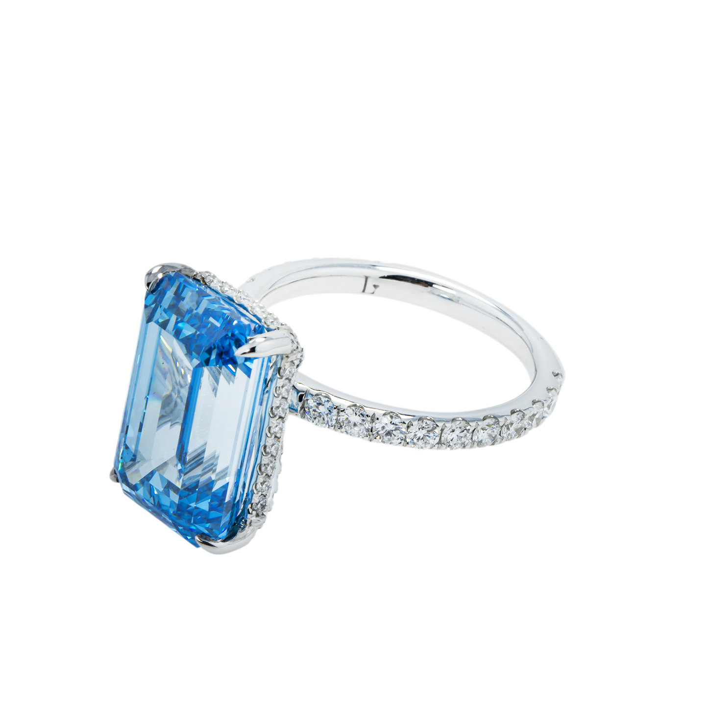 18K White Gold 10.01ct Emerald Cut Fancy Vivid Blue Diamond Engagement Ring 10.91ct