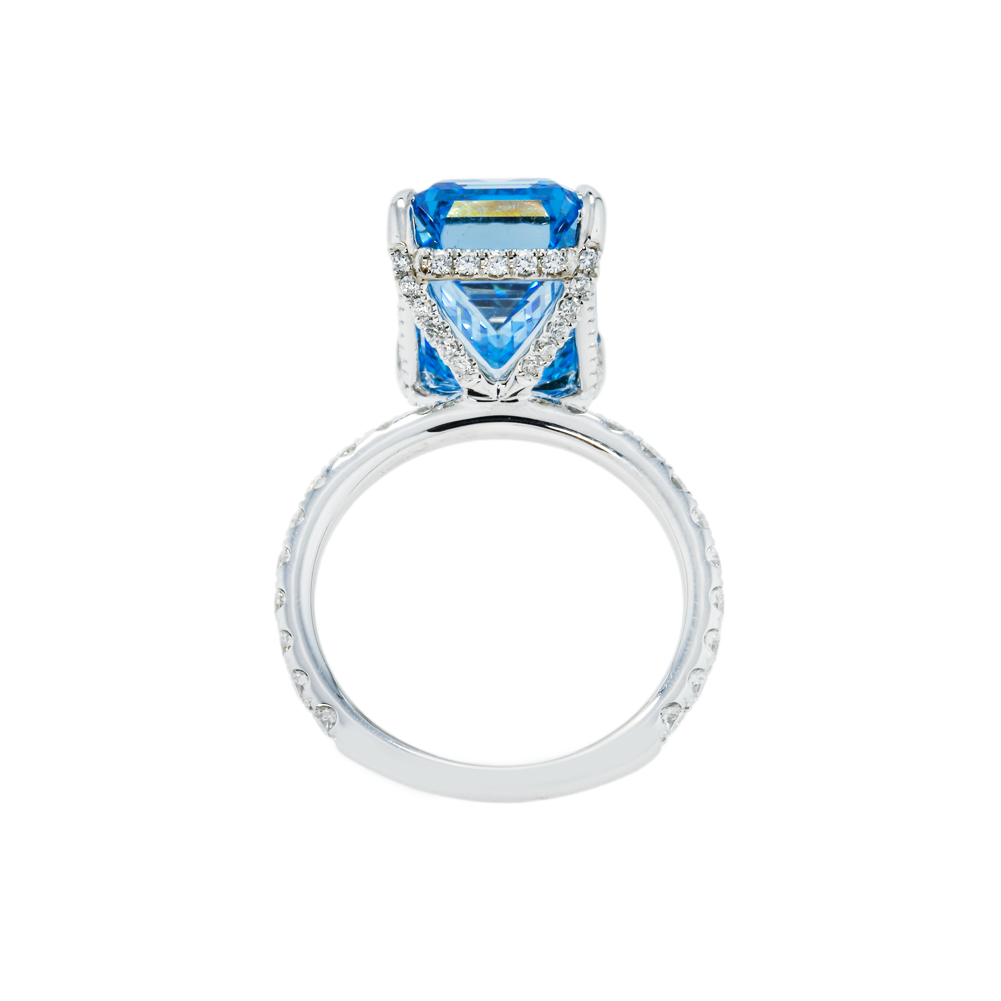 18K White Gold 10.01Ct Emerald Cut Fancy Vivid Blue Diamond Engagement Ring 10.91Ct Bridal