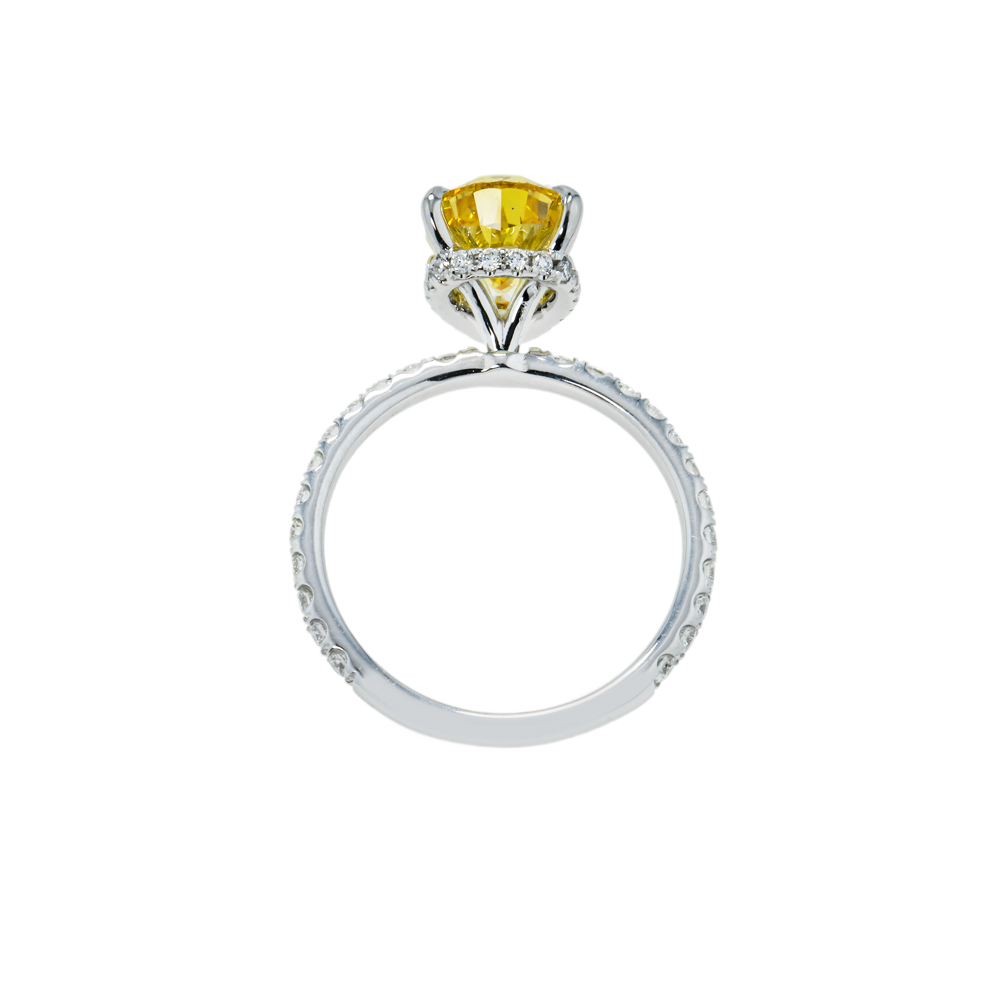 18K White Gold 3.05Ct Pear Cut Fancy Vivid Yellow Diamond Engagement Ring 3.60Ctw Bridal