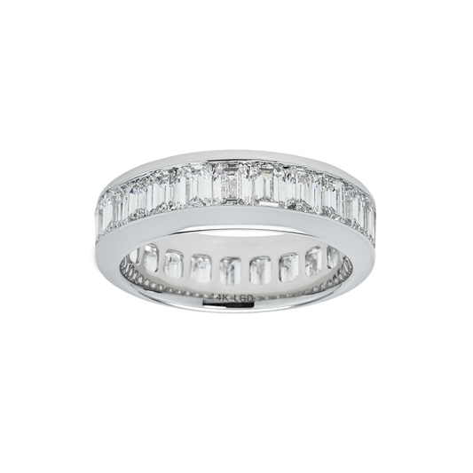 14K White Gold Channel Set Emerald Cut Diamond Eternity Ring 5.90ct