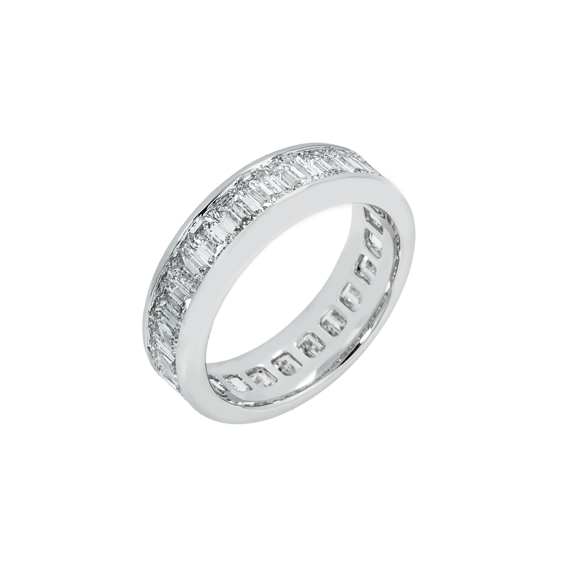 14K White Gold Channel Set Emerald Cut Diamond Eternity Ring 5.90Ct Rings