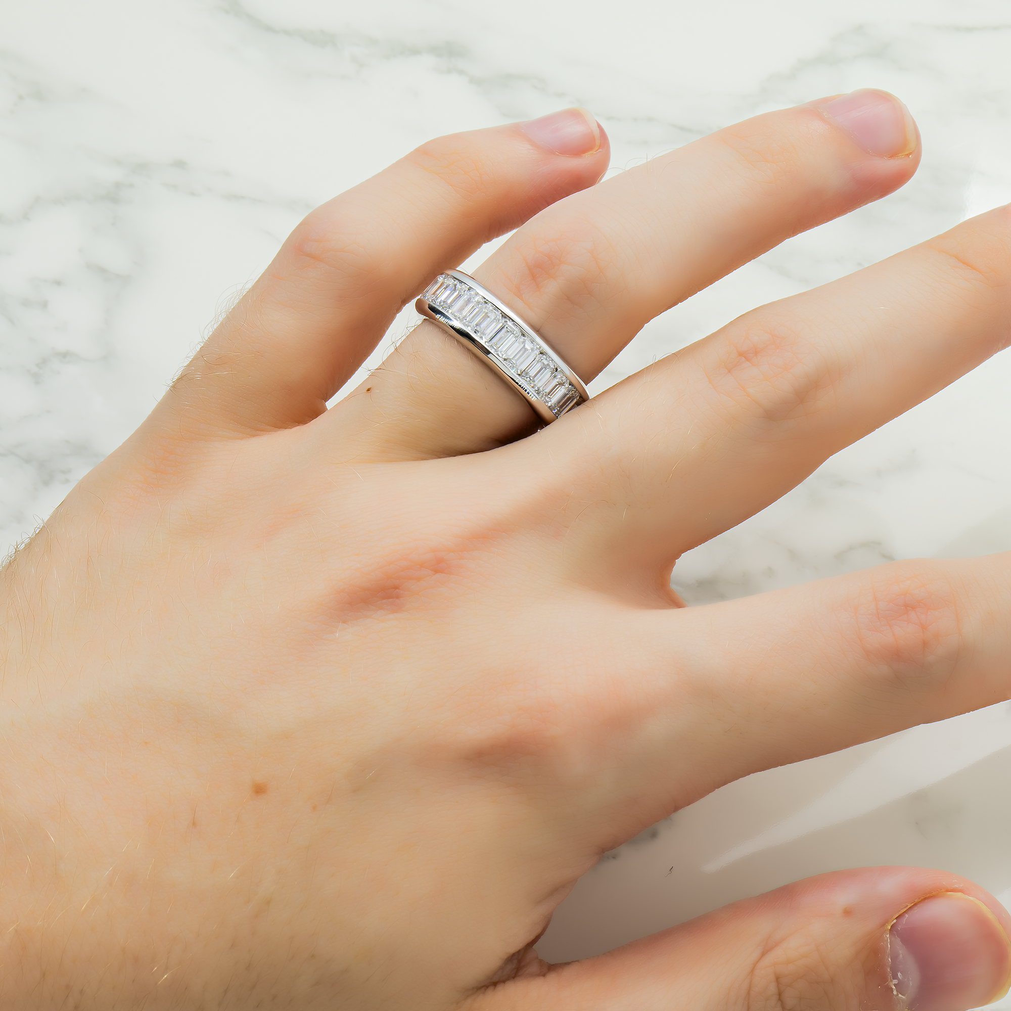 14K White Gold Channel Set Emerald Cut Diamond Eternity Ring 5.90Ct Rings