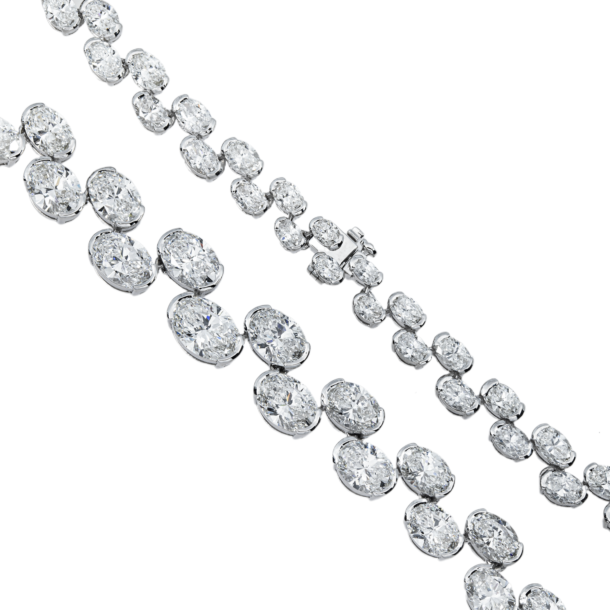 14K White Gold Graduated Oval Cut Floating Diamond Tennis Chain 39.15ct