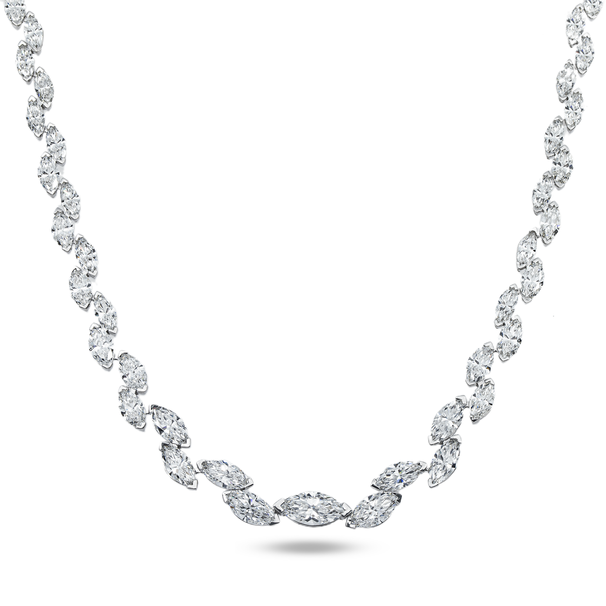14K White Gold Graduated Marquise Diamond Rosebud Tennis Chain 28.07ct