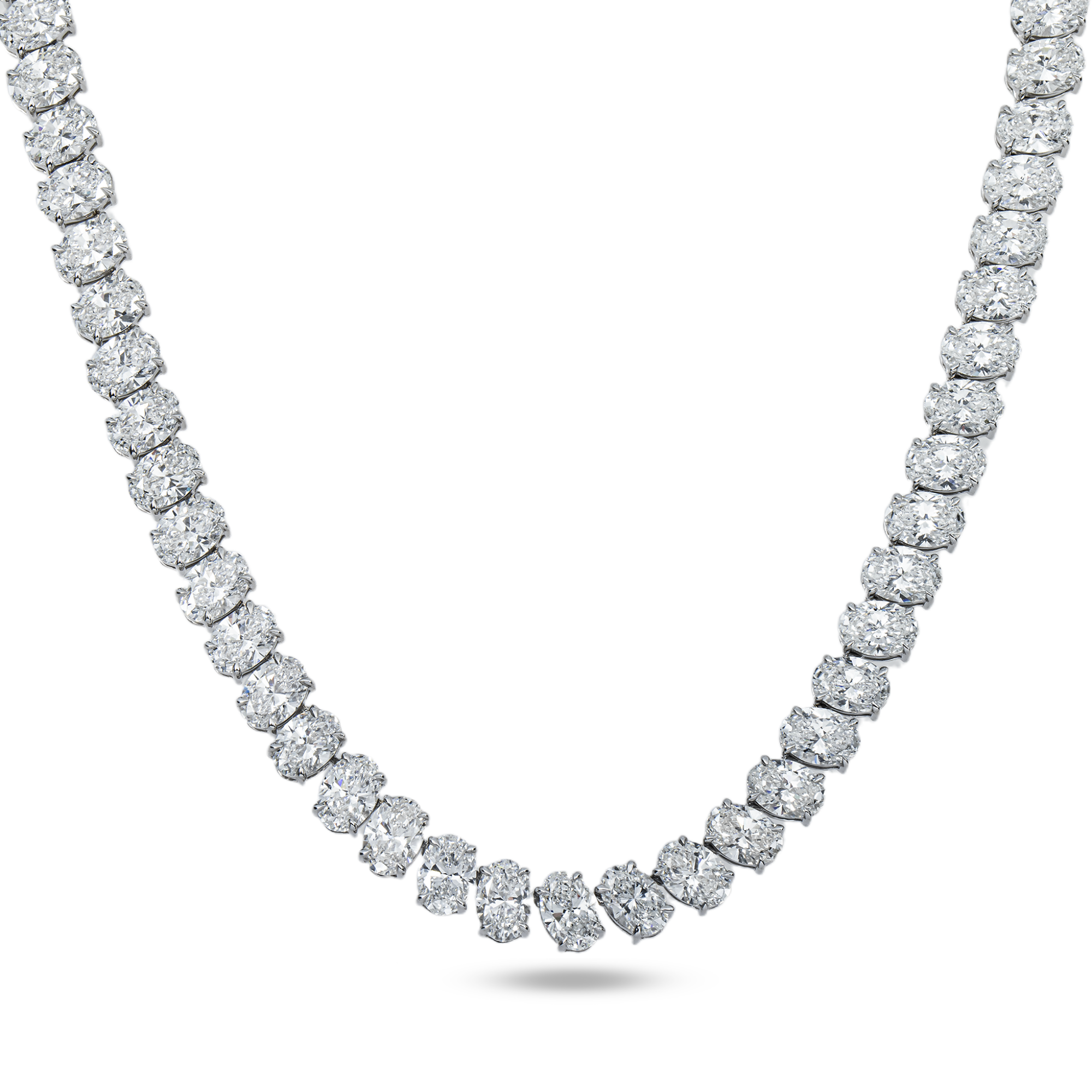 14K White Gold Oval Cut Diamond Tennis Chain 39.98ct