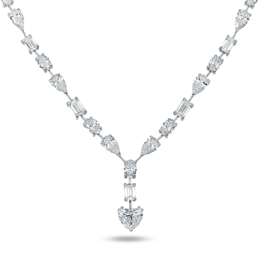 14K White Gold Multi Cut Diamond Satellite Drop Necklace 33.47ct