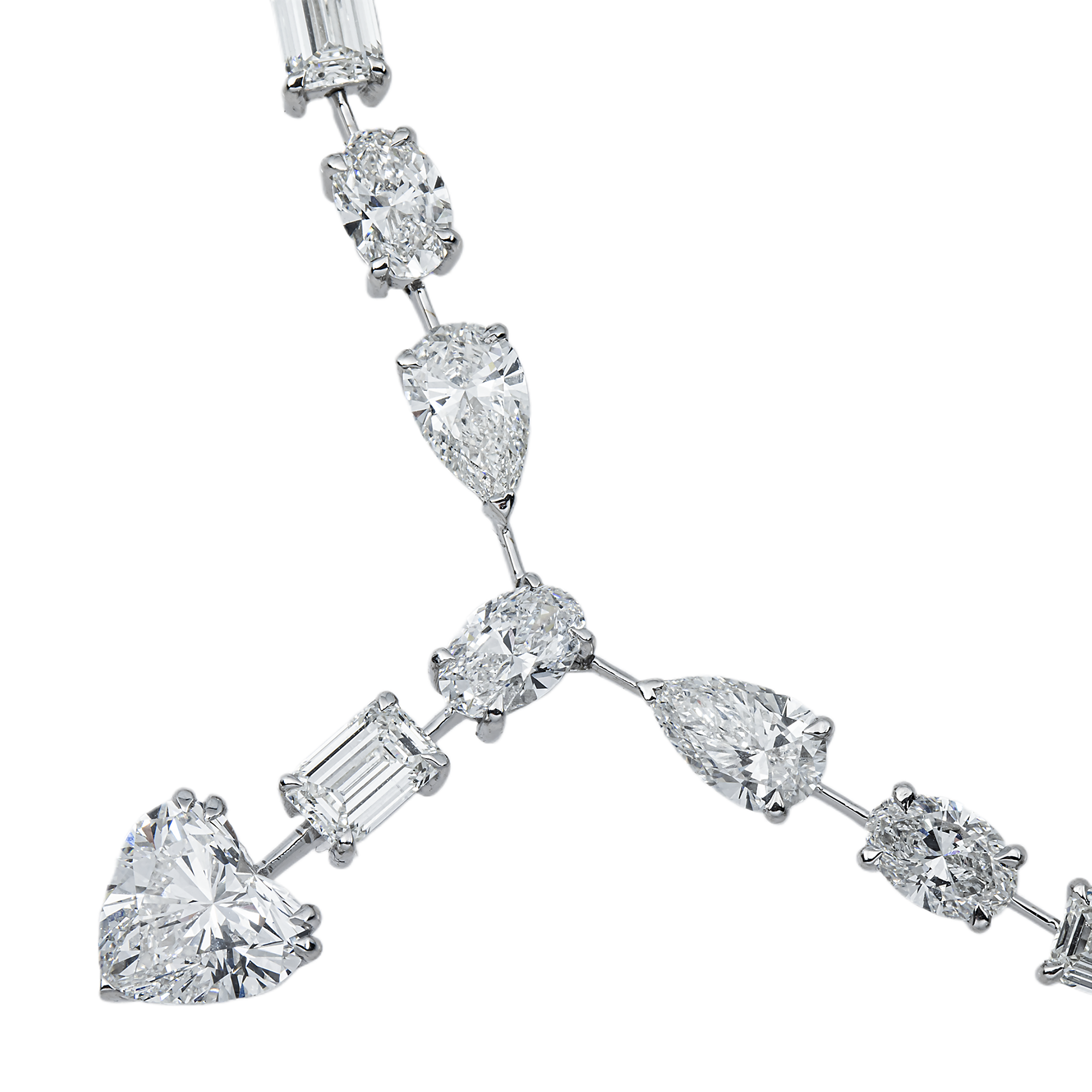 14K White Gold Multi Cut Diamond Satellite Drop Necklace 33.47ct