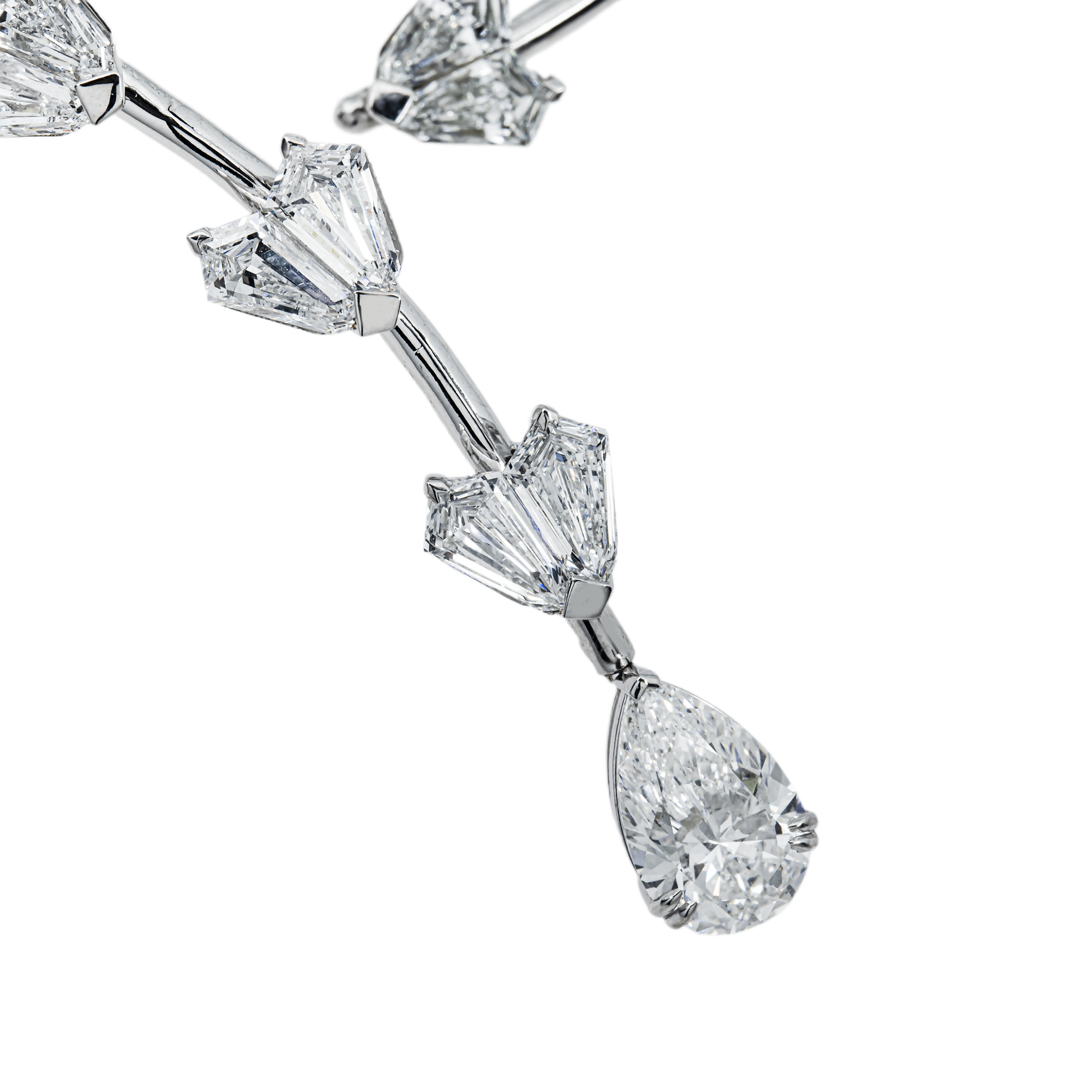 14K White Gold Pear & Step Cut Kite Diamond Satellite Drop Necklace 33.10ct