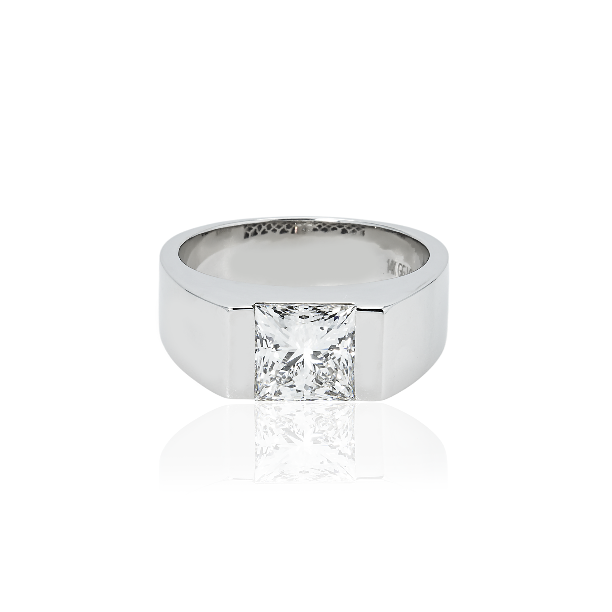Igi 14K White Gold Solitaire Princess Cut Diamond Ring 3.05Ct Rings