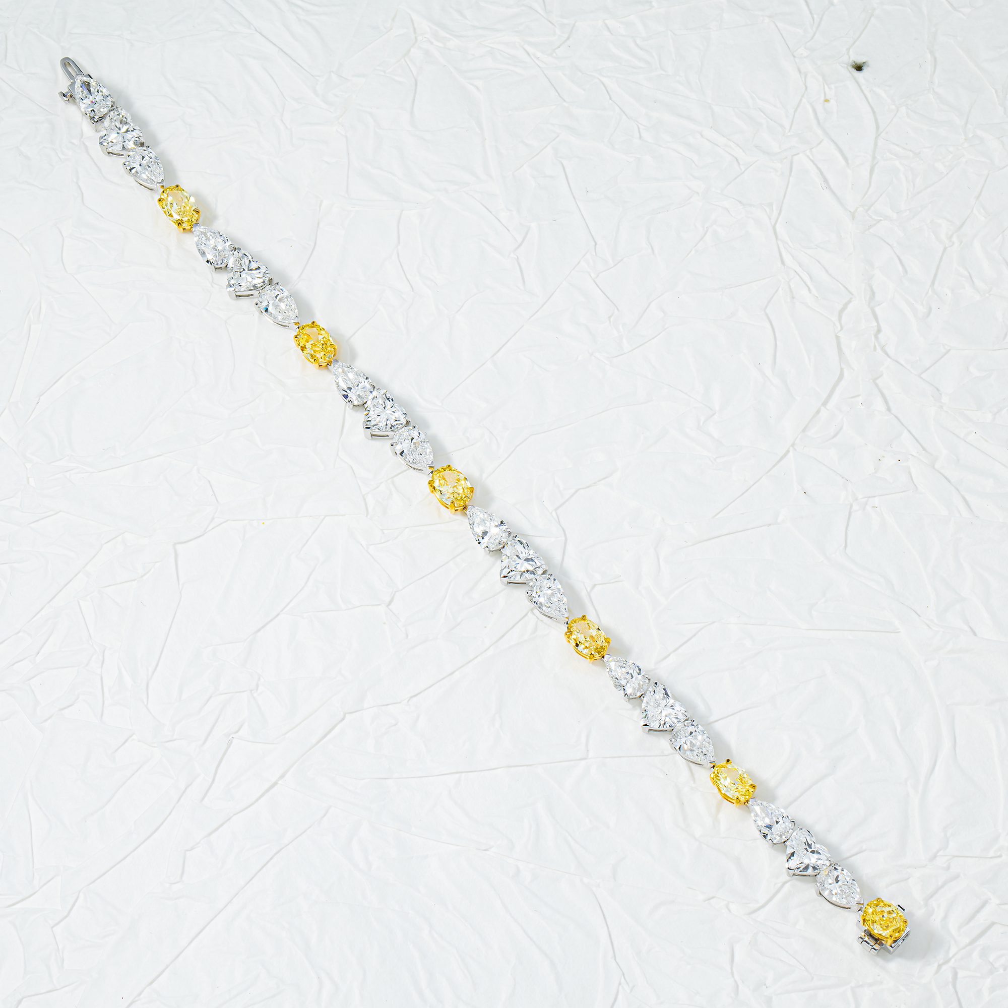14K Two Tone Fancy Yellow & White Multi Cut Diamond Bracelet 15.12ct
