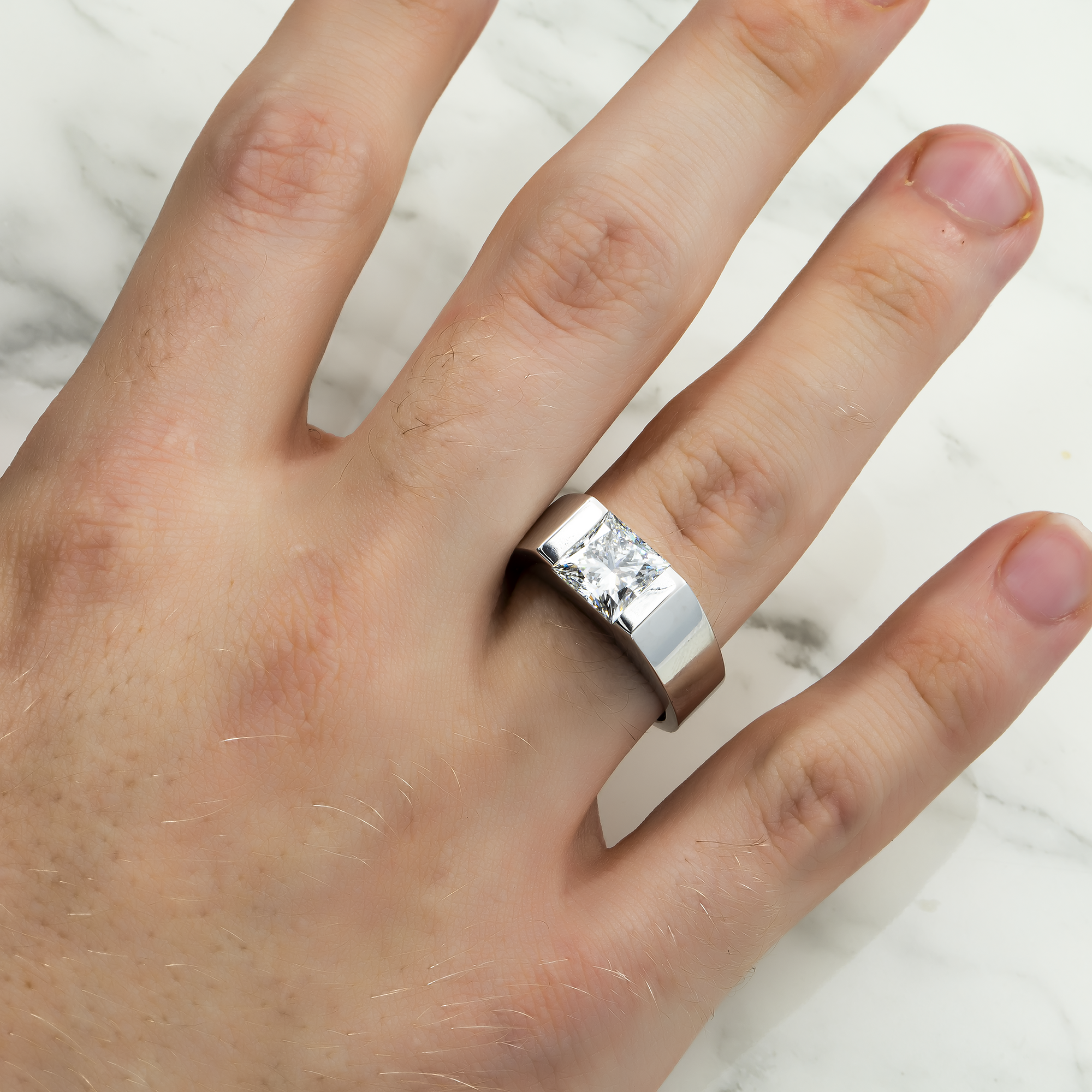 Igi 14K White Gold Solitaire Princess Cut Diamond Ring 3.05Ct Rings