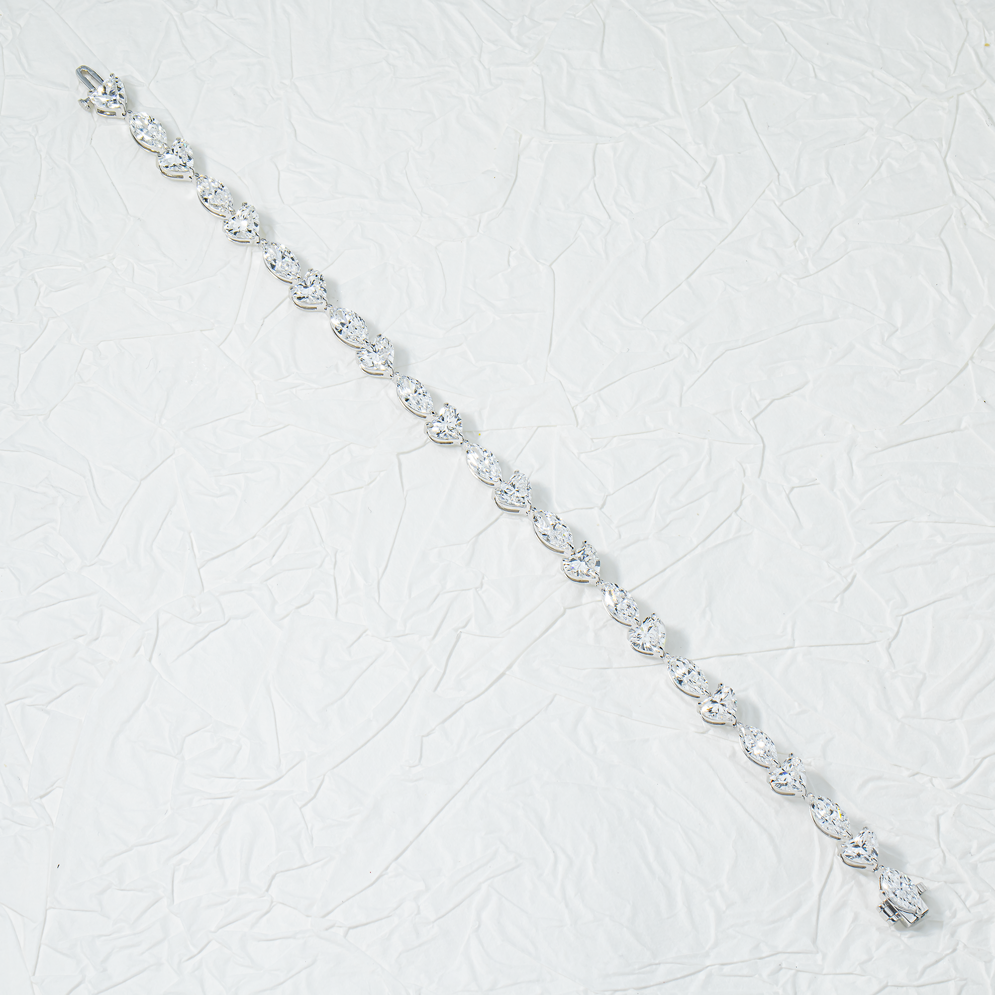 14K White Gold Marquise & Heart Cut Diamond Bracelet 11.78ct