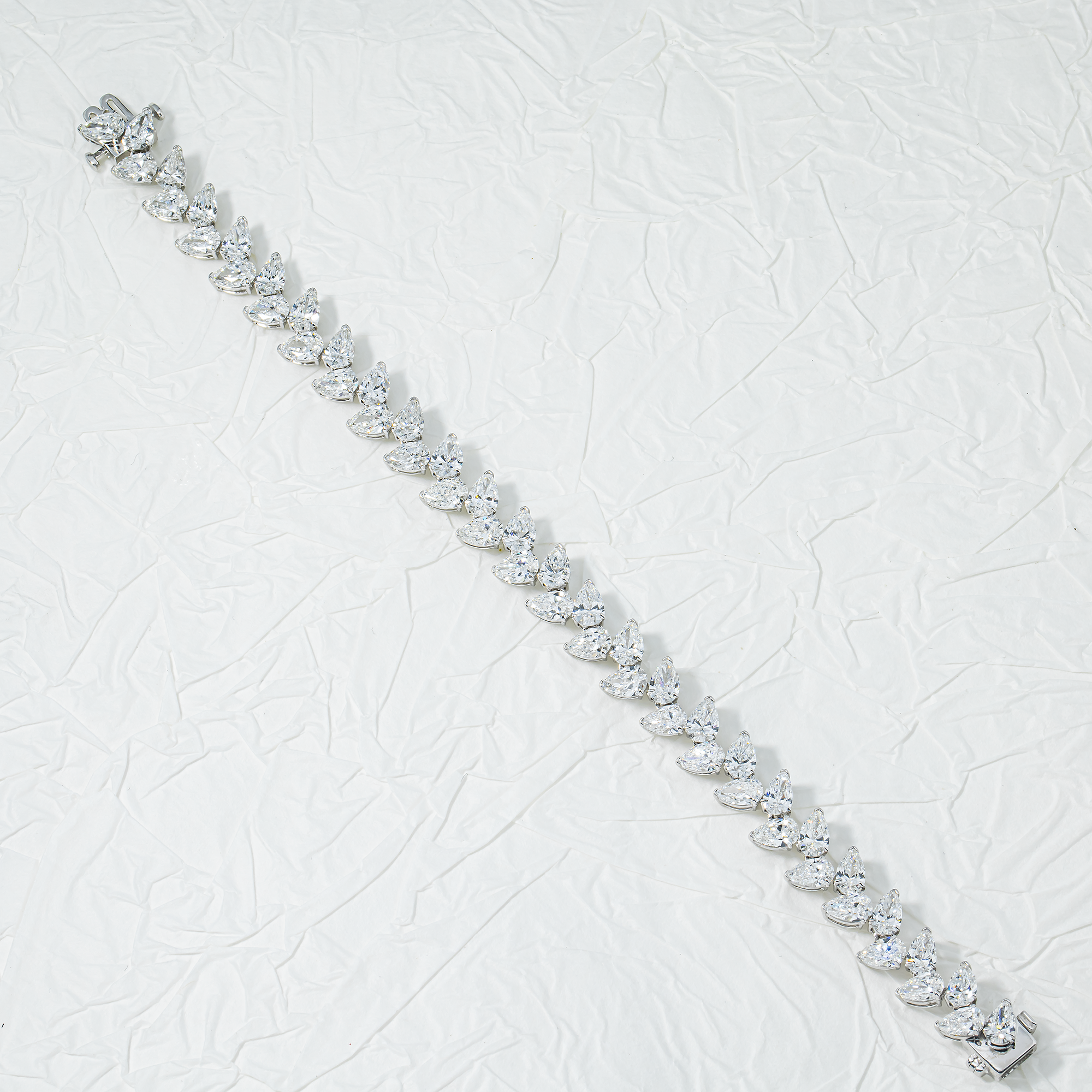 14K White Gold Pear Cut Diamond Bracelet 17.38ct