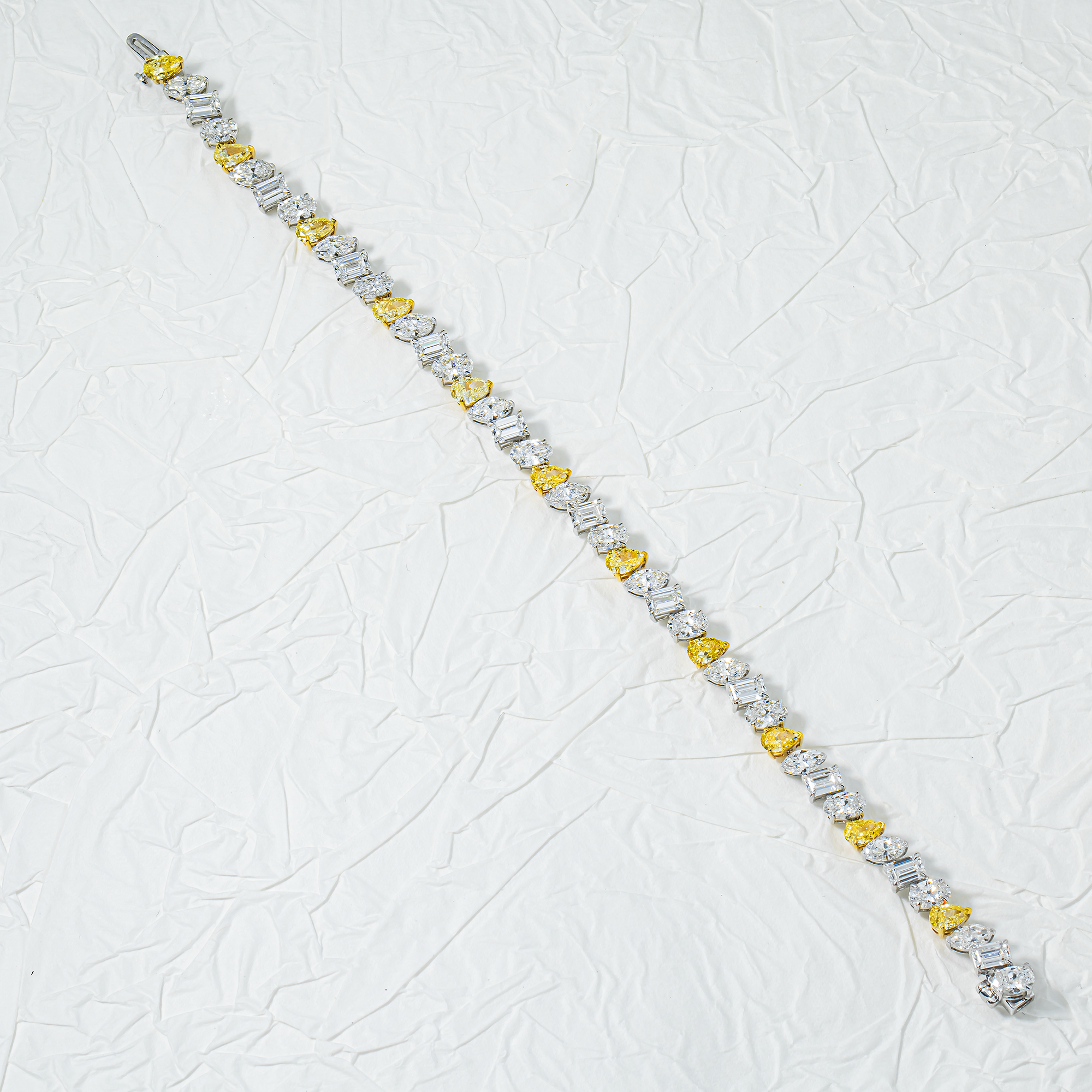 14K Two Tone Multi Cut Fancy Yellow & White Diamond Tennis Bracelet 11.92ct