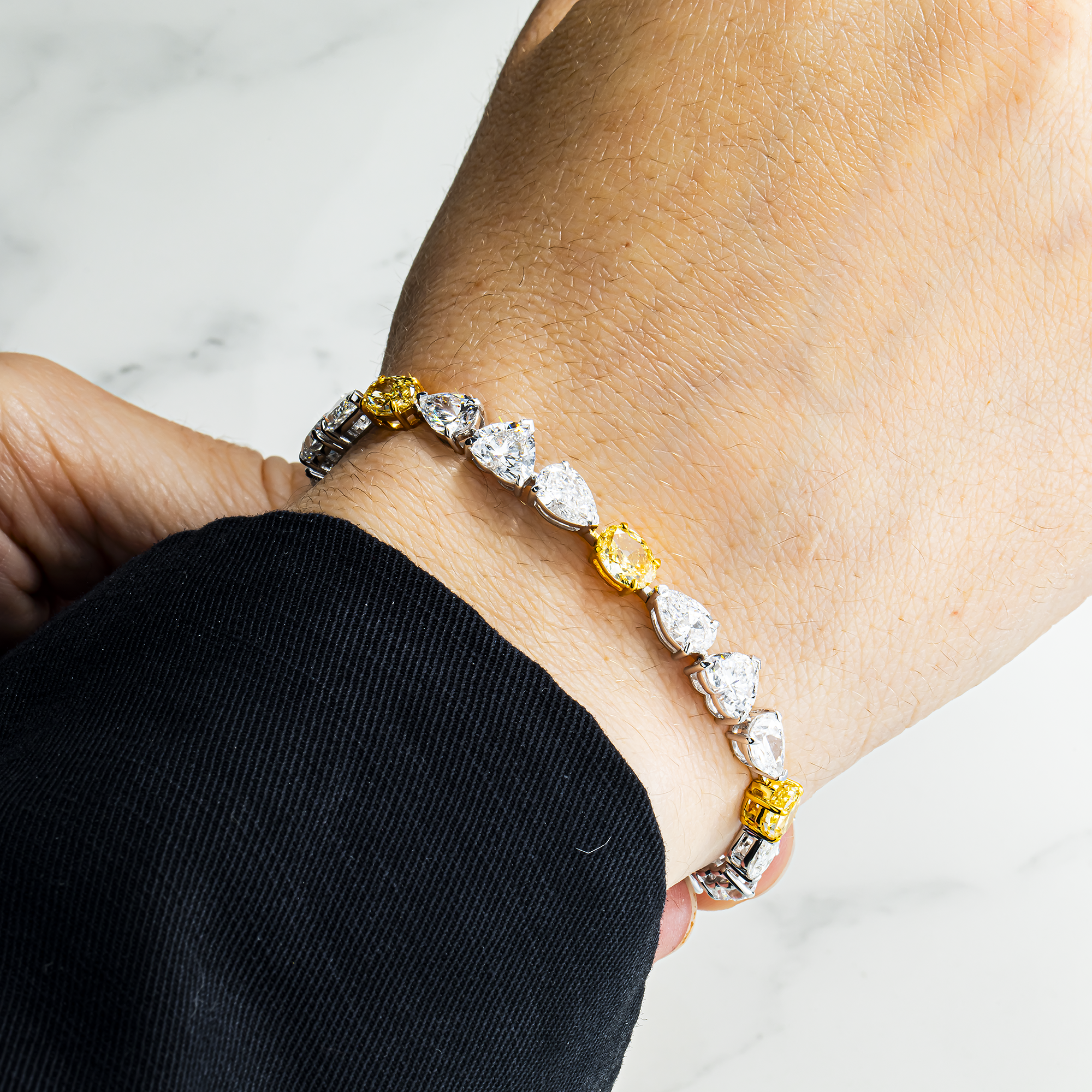 14K Two Tone Fancy Yellow & White Multi Cut Diamond Bracelet 15.12ct