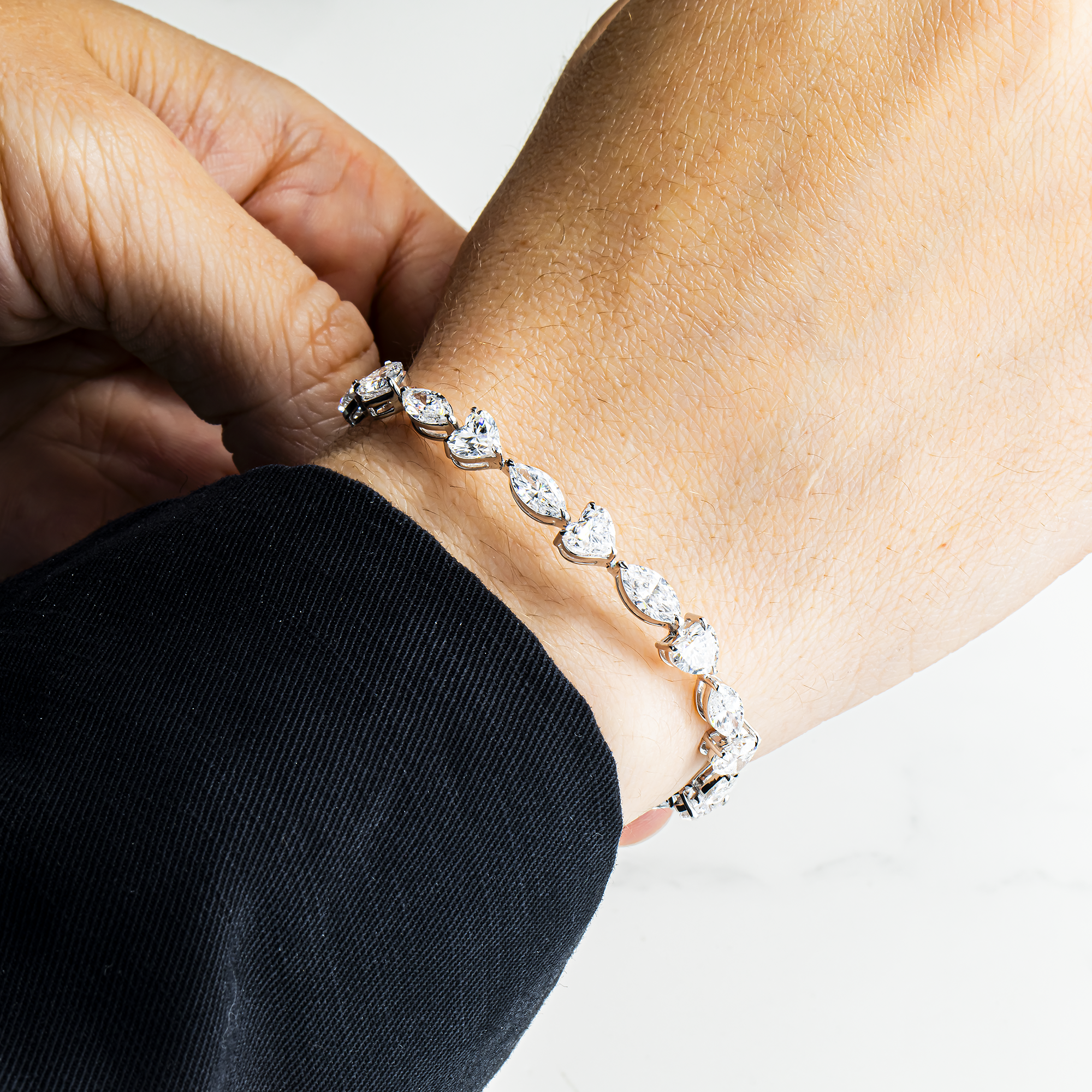 14K White Gold Marquise & Heart Cut Diamond Bracelet 11.78ct