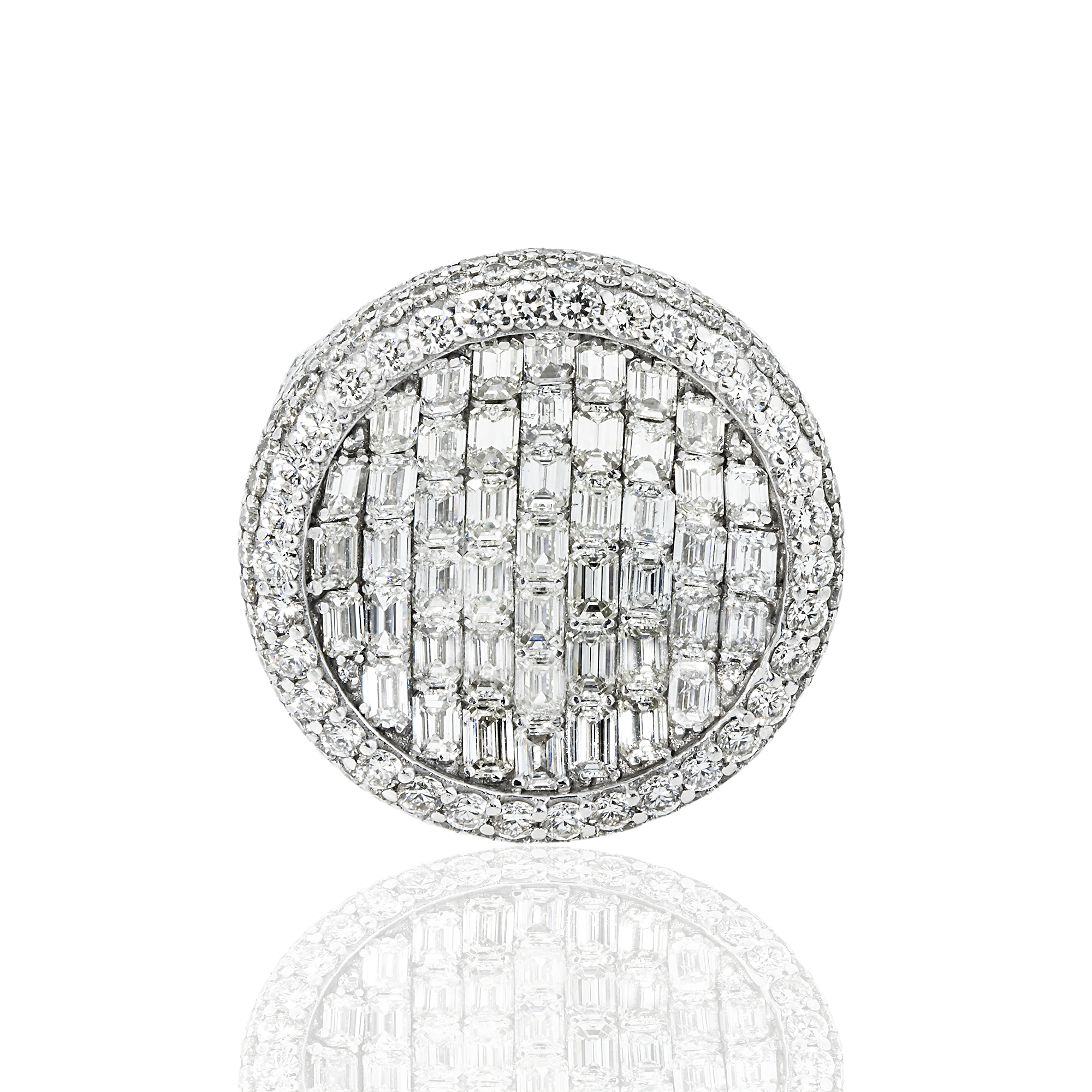 14K White Gold Inverted Dome Emerald & Round Cut Diamond Ring 12.65Ct Rings