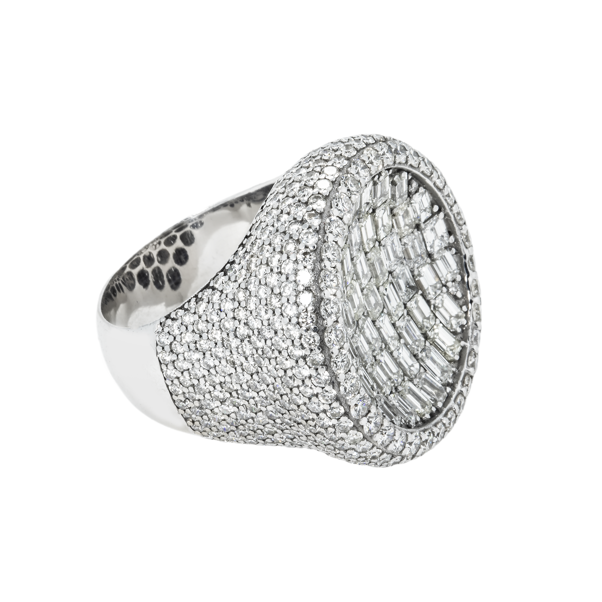 14K White Gold Inverted Dome Emerald & Round Cut Diamond Ring 12.65Ct Rings