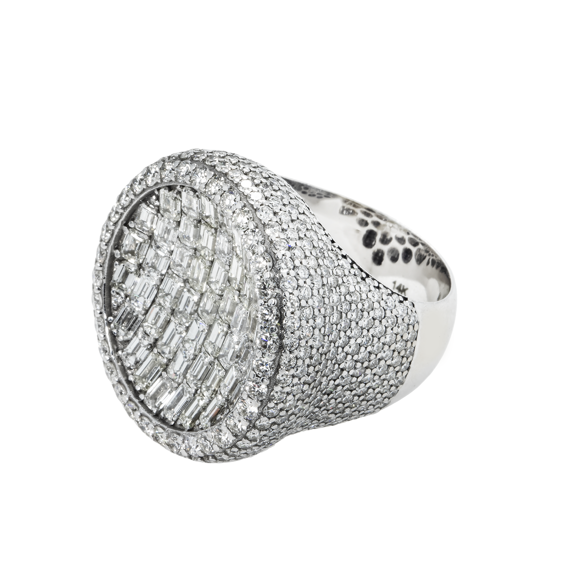 14K White Gold Inverted Dome Emerald & Round Cut Diamond Ring 12.65Ct Rings