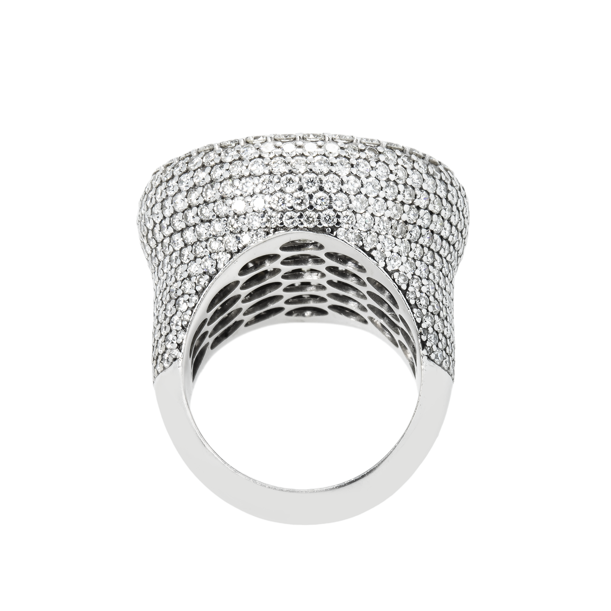 14K White Gold Inverted Dome Emerald & Round Cut Diamond Ring 12.65Ct Rings