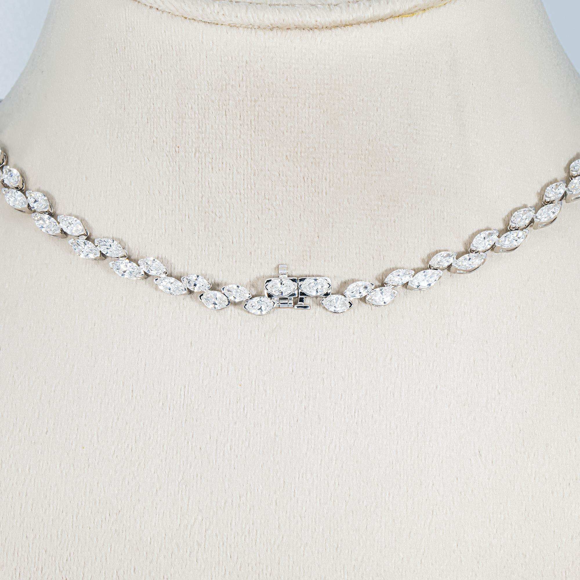 14K White Gold Graduated Marquise Diamond Rosebud Tennis Chain 28.07ct