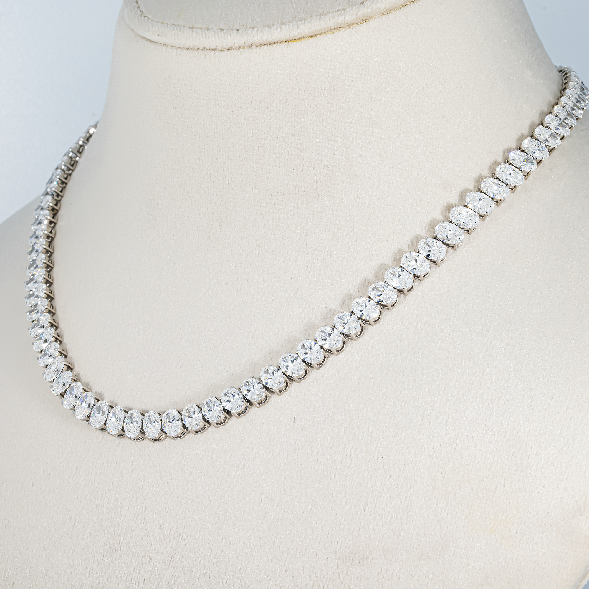 14K White Gold Oval Cut Diamond Tennis Chain 39.98ct