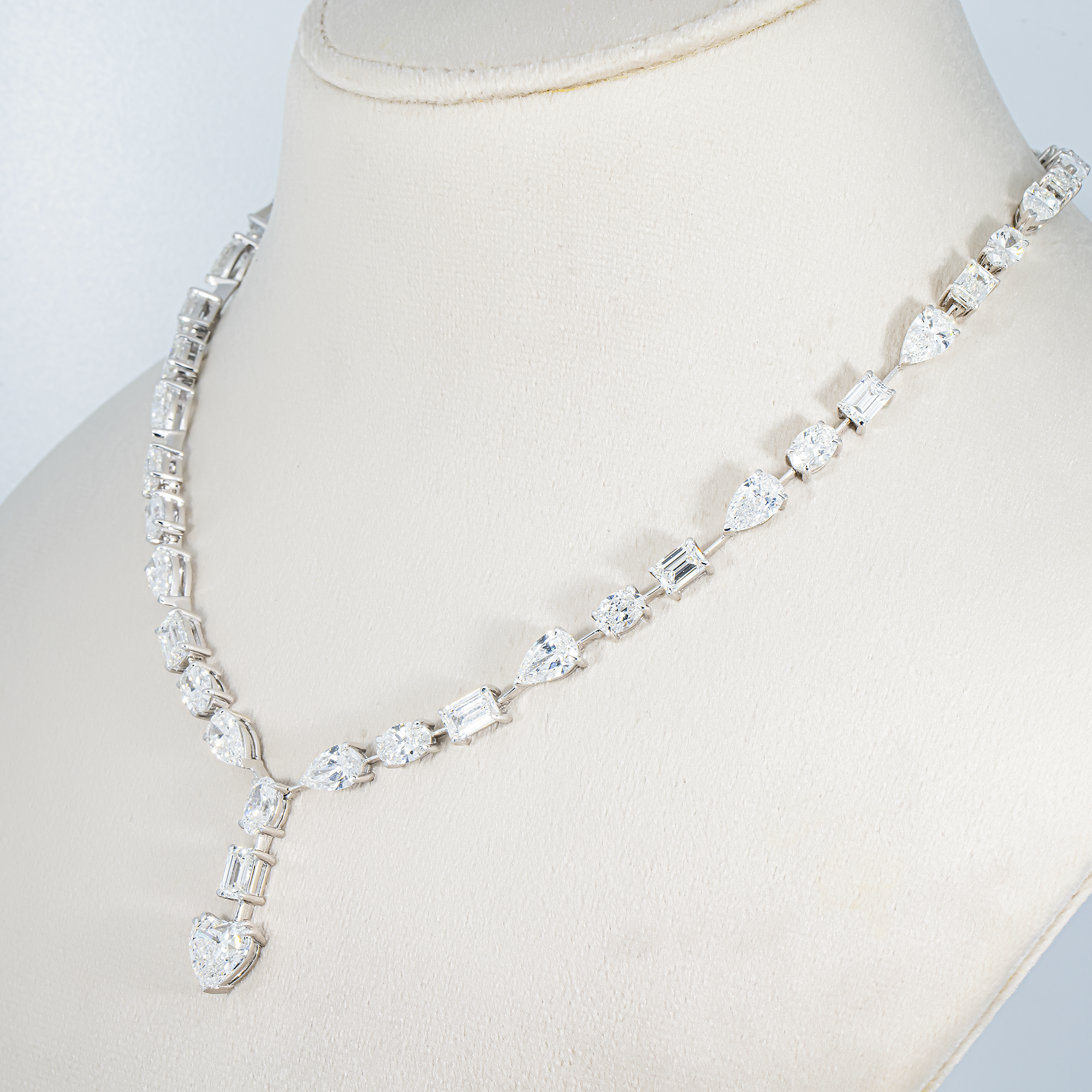14K White Gold Multi Cut Diamond Satellite Drop Necklace 33.47ct