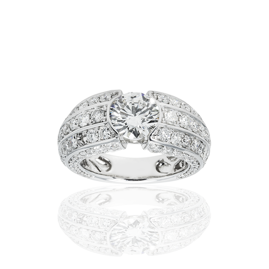 IGI 14K White Gold Triple Row Round Cut Diamond Ring 5.38ctw