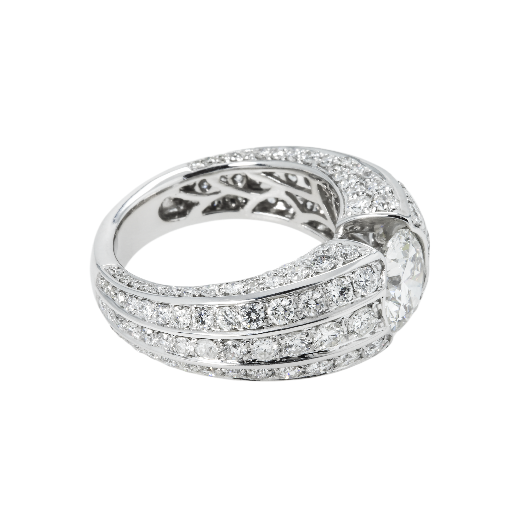 Igi 14K White Gold Triple Row Round Cut Diamond Ring 5.38Ctw Rings