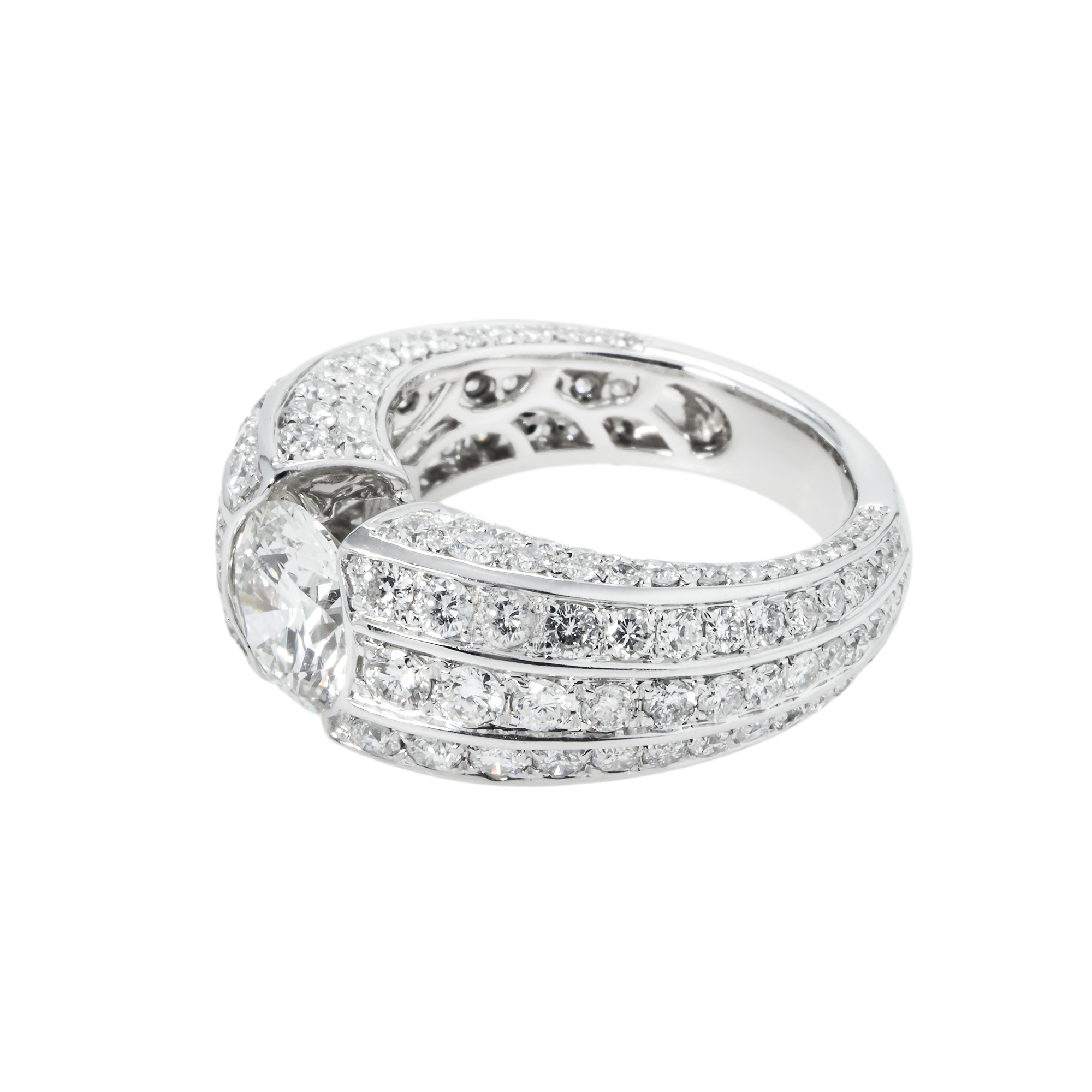 Igi 14K White Gold Triple Row Round Cut Diamond Ring 5.38Ctw Rings