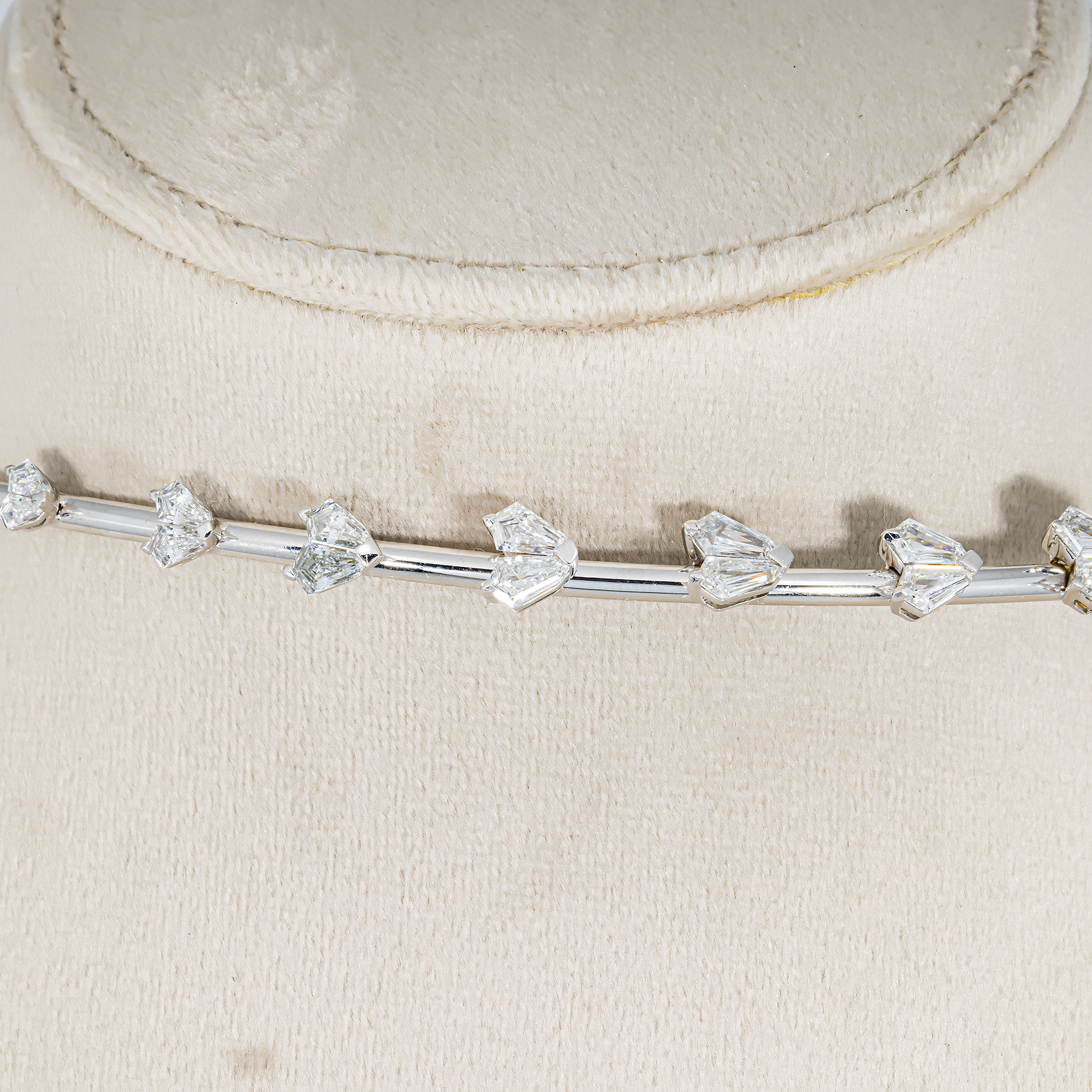 14K White Gold Pear & Step Cut Kite Diamond Satellite Drop Necklace 33.10ct