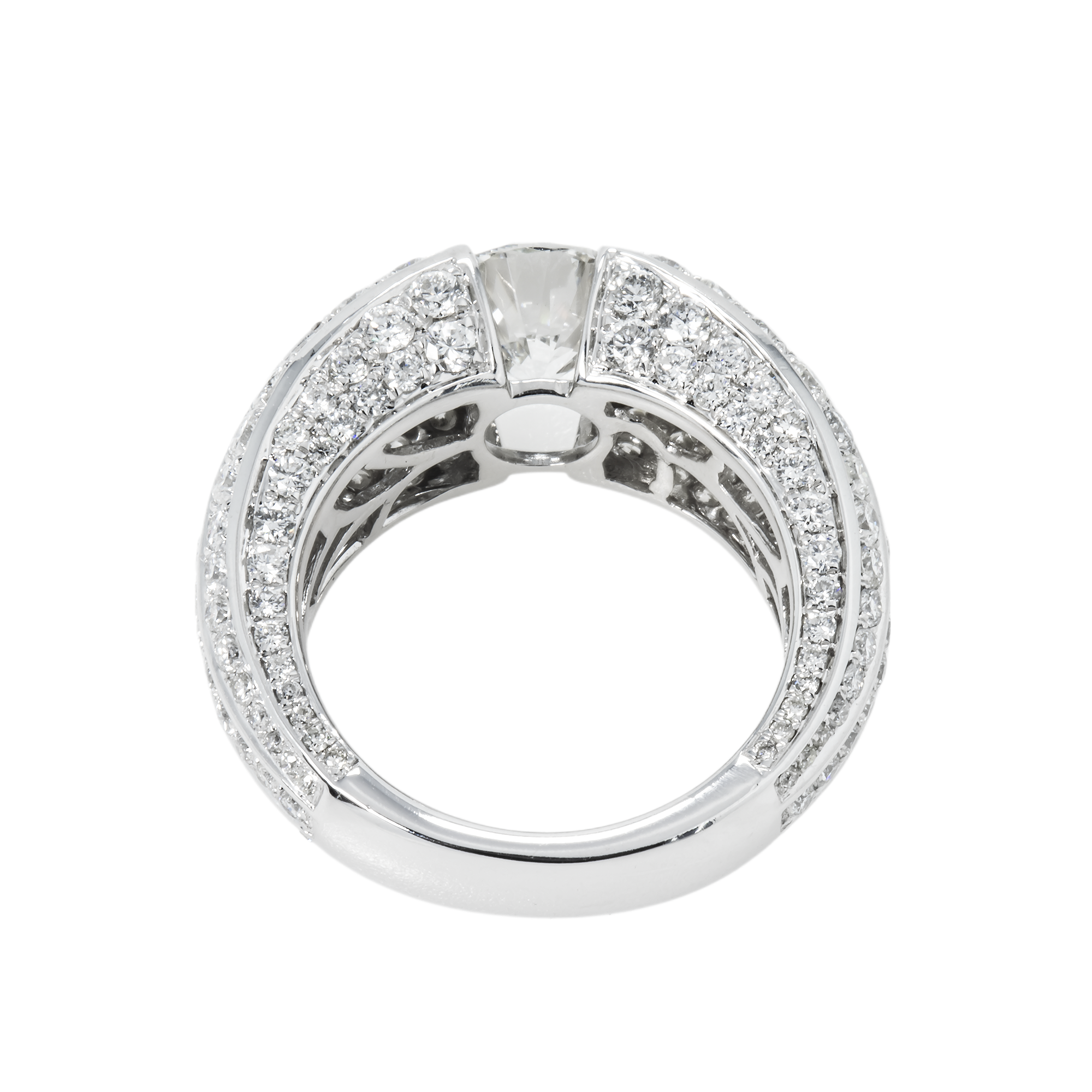 Igi 14K White Gold Triple Row Round Cut Diamond Ring 5.38Ctw Rings