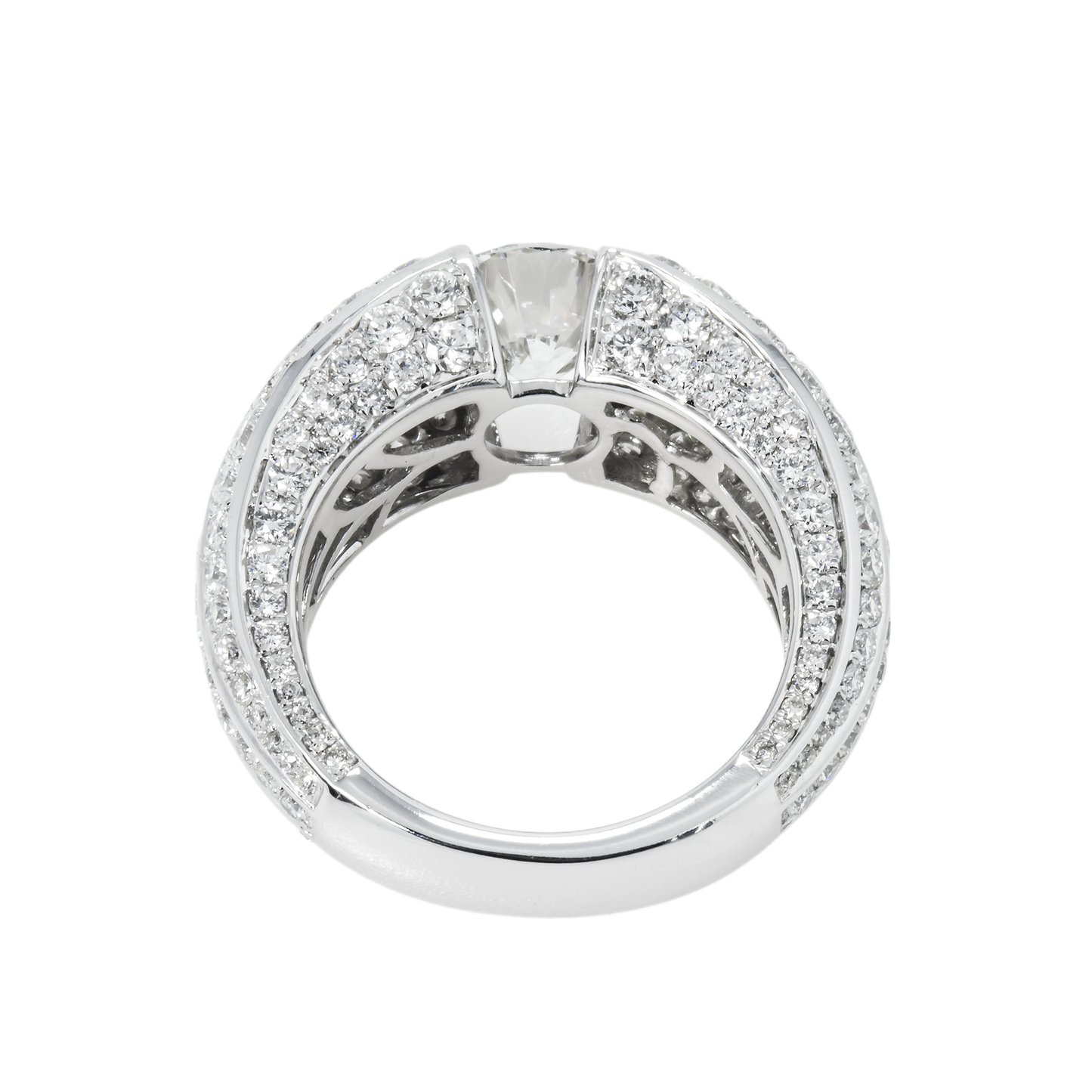 IGI 14K White Gold Triple Row Round Cut Diamond Ring 5.38ctw