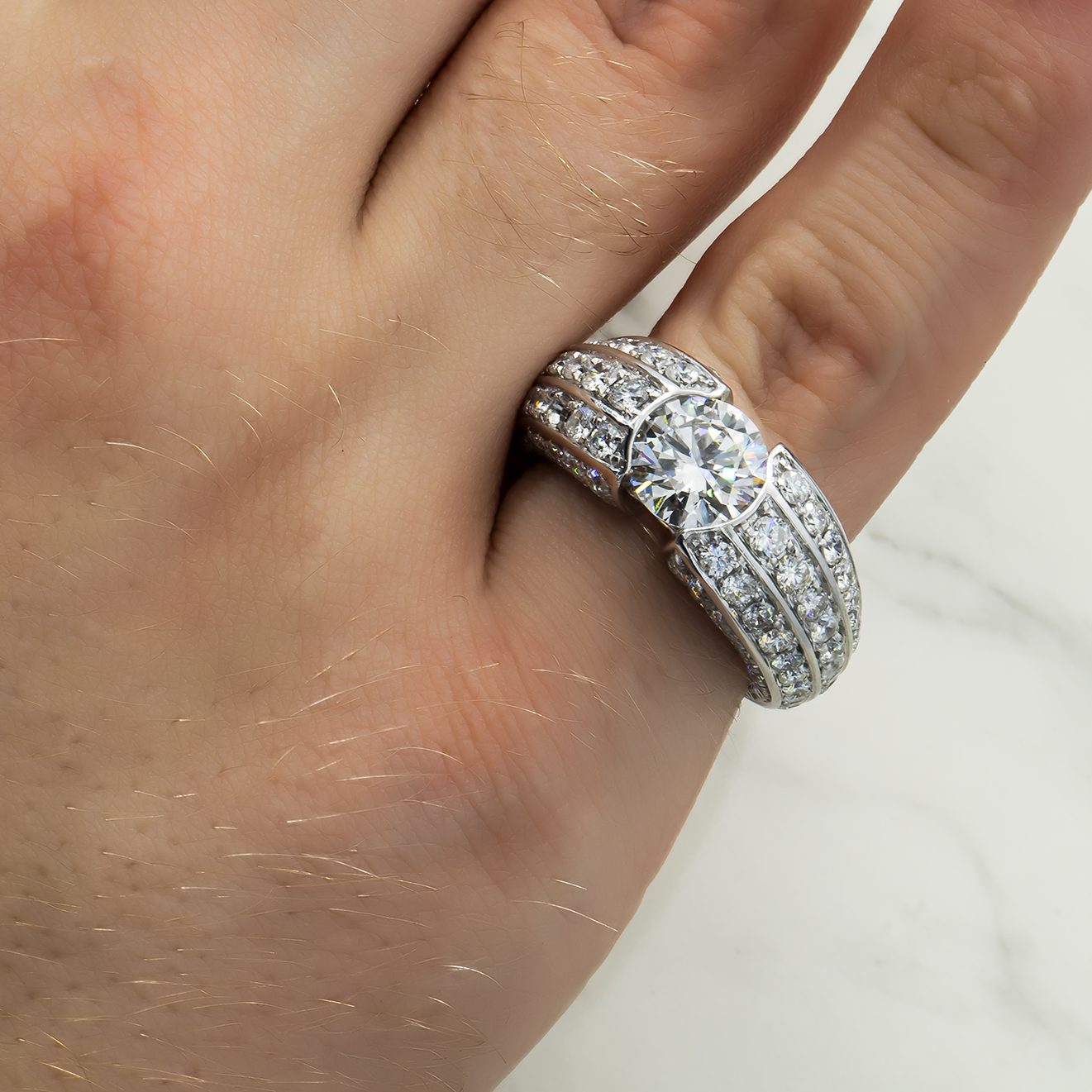 Igi 14K White Gold Triple Row Round Cut Diamond Ring 5.38Ctw Rings